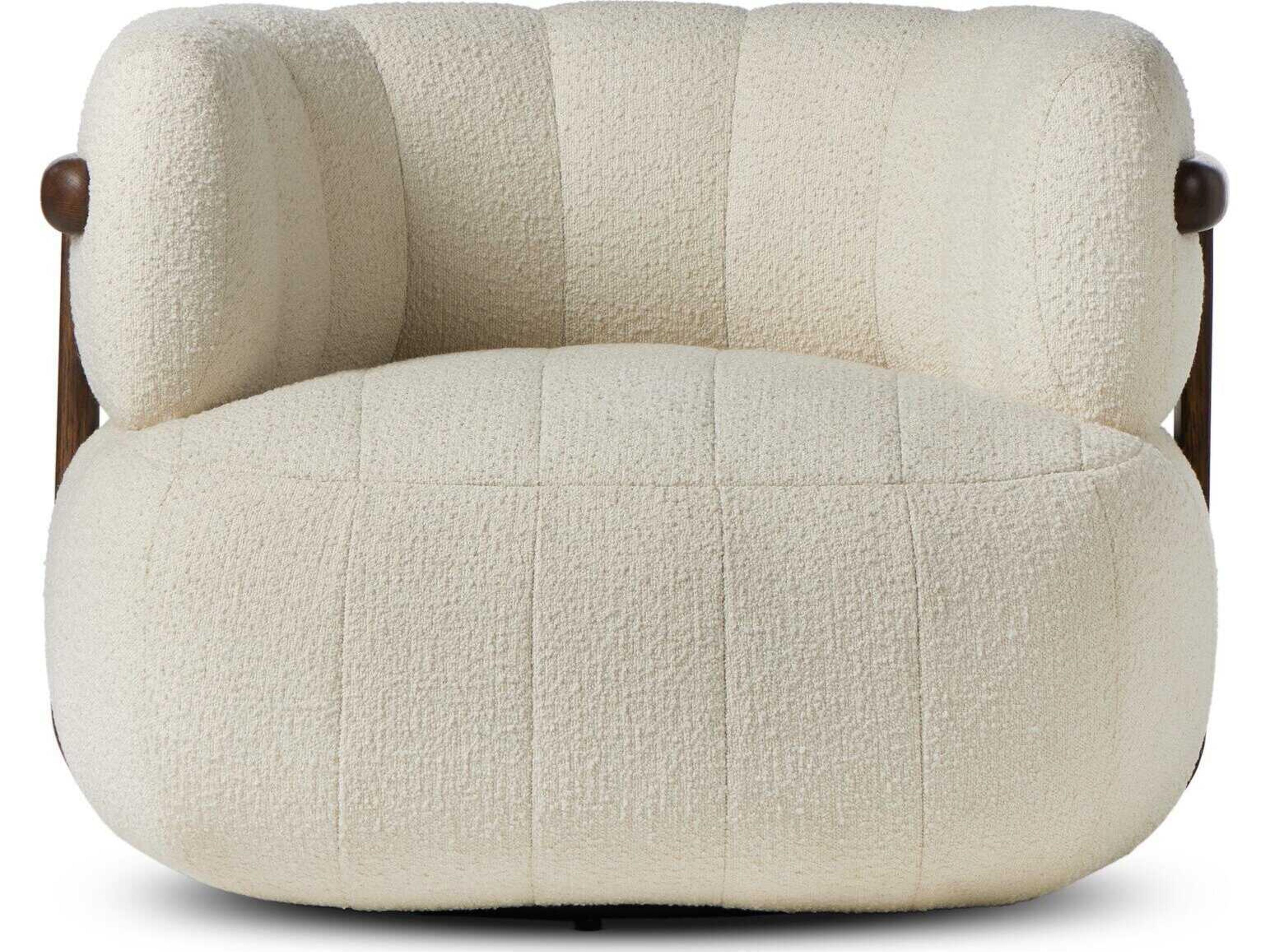 Four Hands Farrow Swivel White Fabric Accent Chair