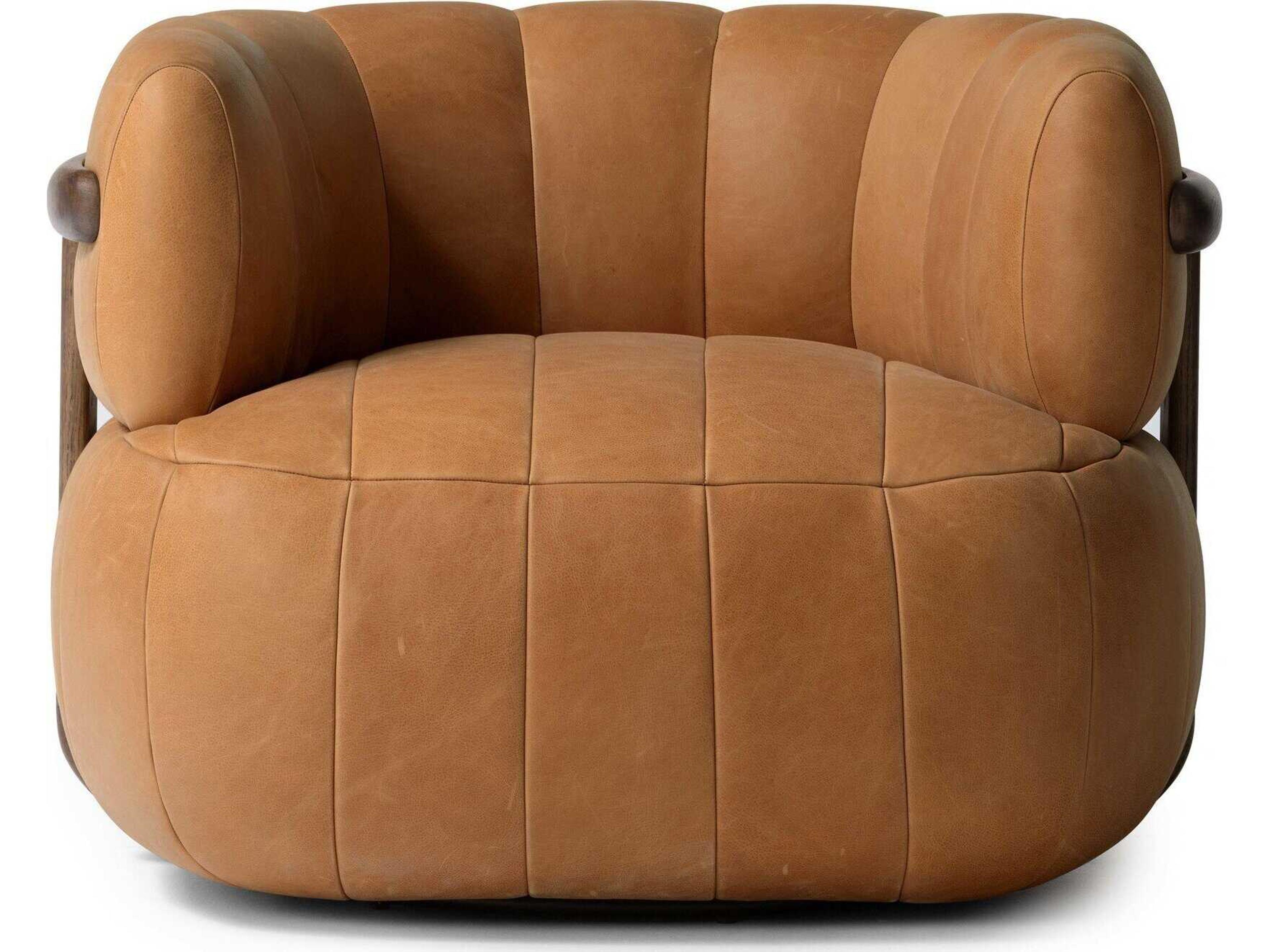 Four Hands Farrow Swivel Brown Leather Accent Chair