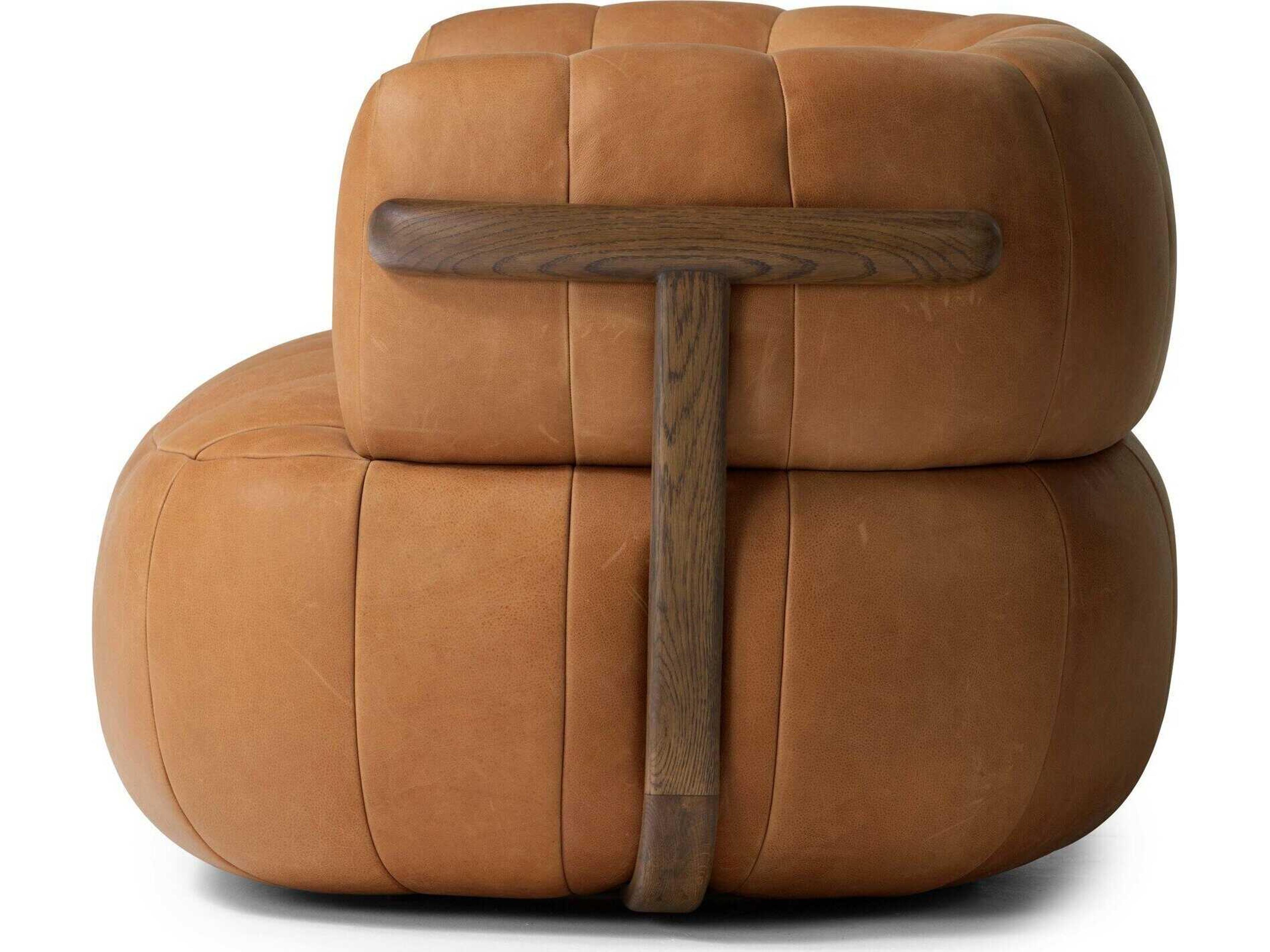 Four Hands Farrow Swivel Brown Leather Accent Chair