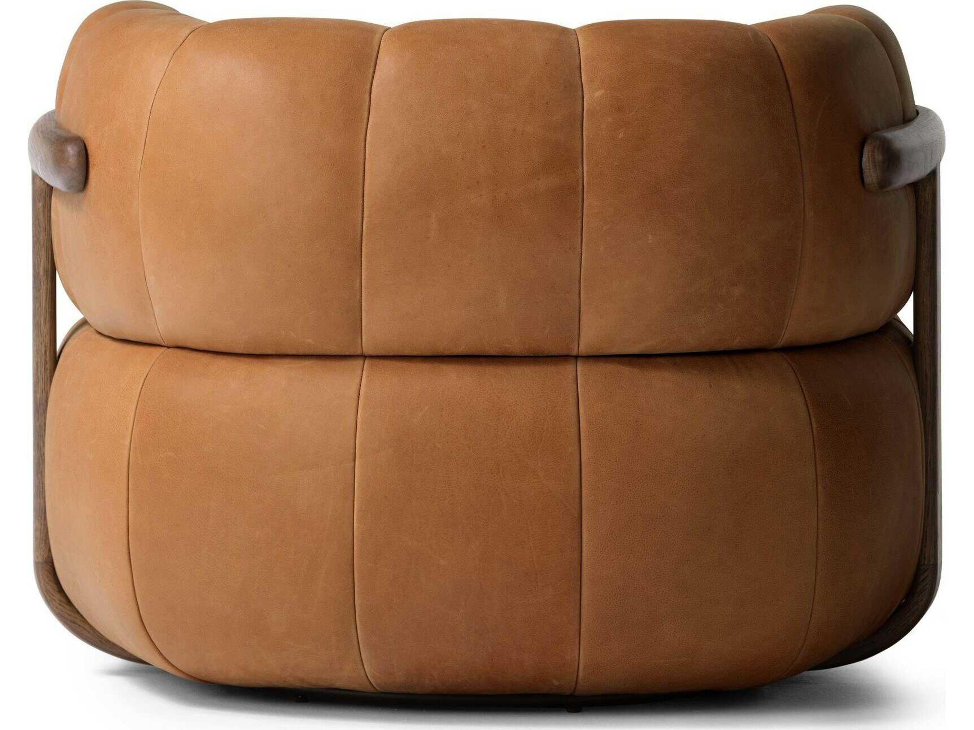 Four Hands Farrow Swivel Brown Leather Accent Chair