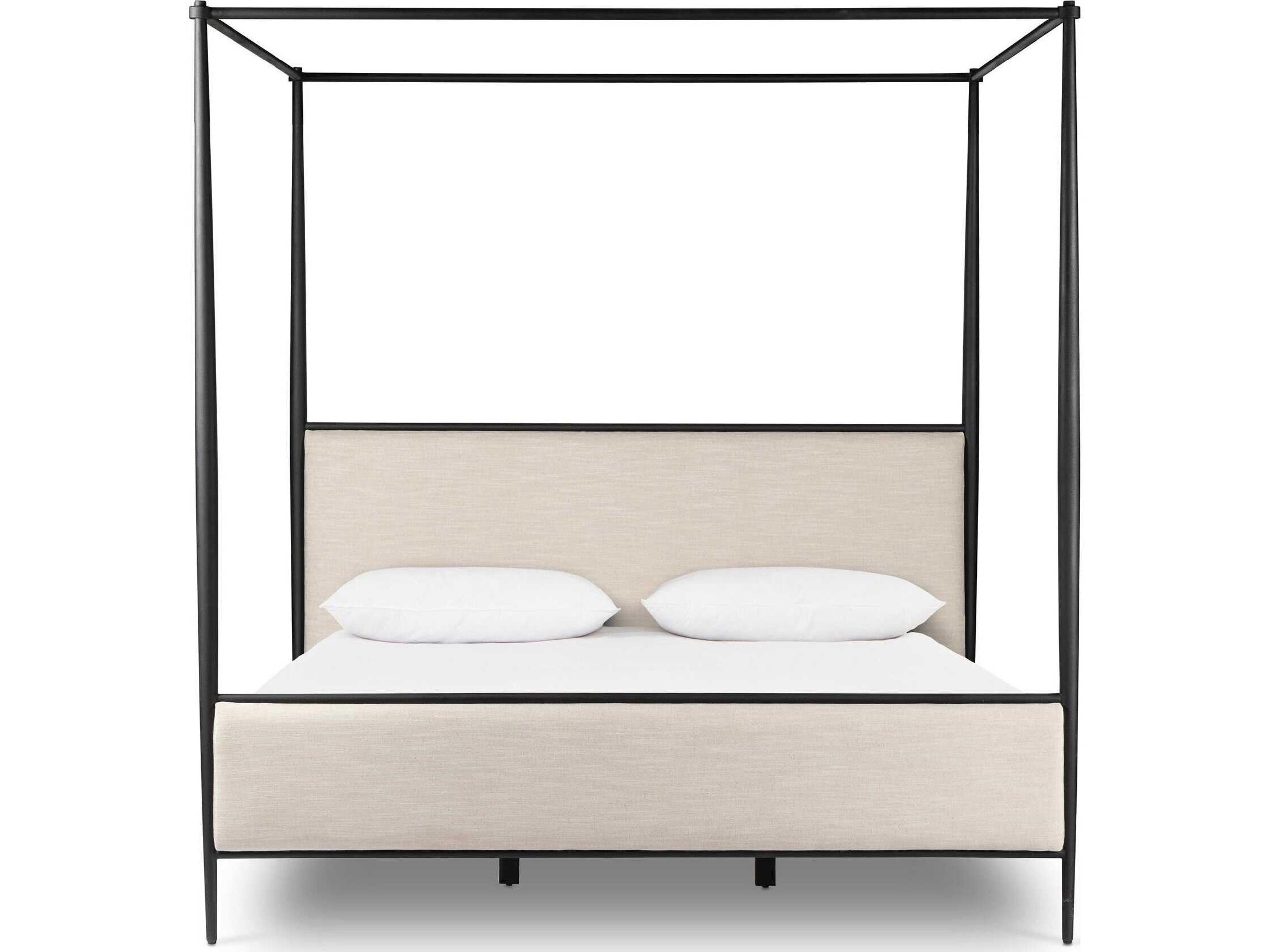 Four Hands Westgate Savoy Parchment Textured Black Iron Beige Queen Canopy Bed