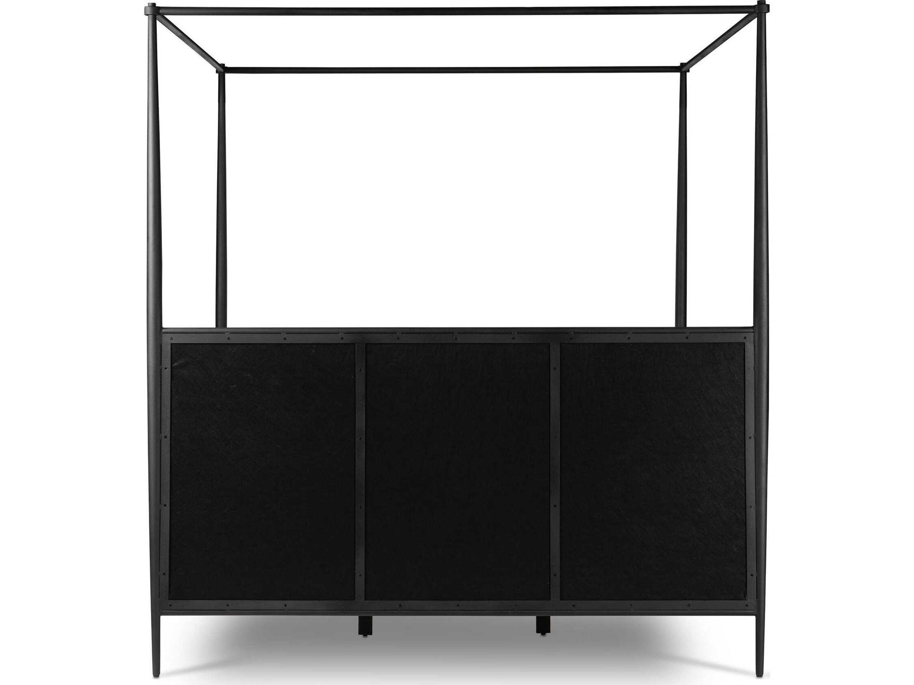 Four Hands Westgate Savoy Parchment Textured Black Iron Beige Queen Canopy Bed