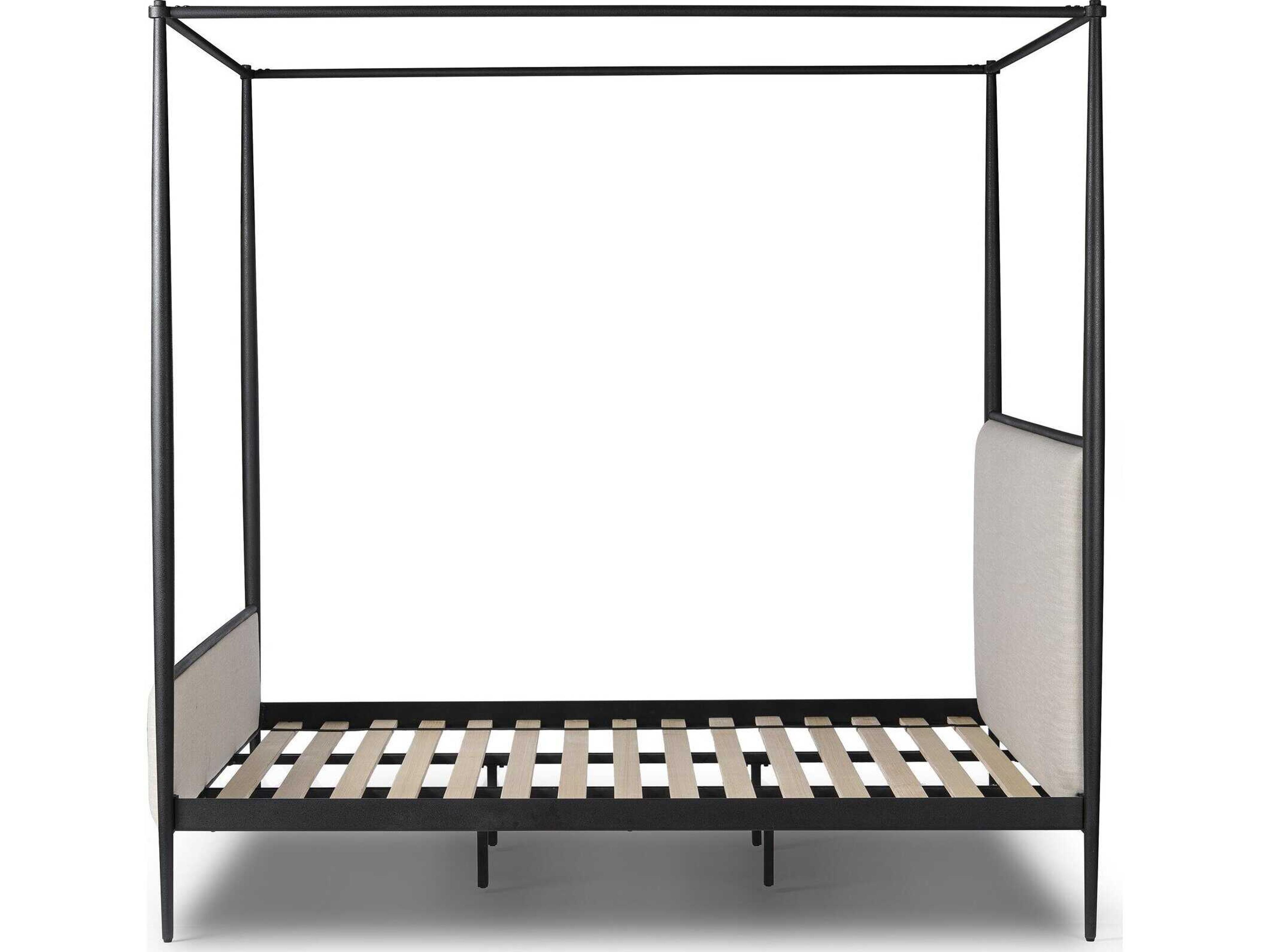 Four Hands Westgate Savoy Parchment Textured Black Iron Beige King Canopy Bed