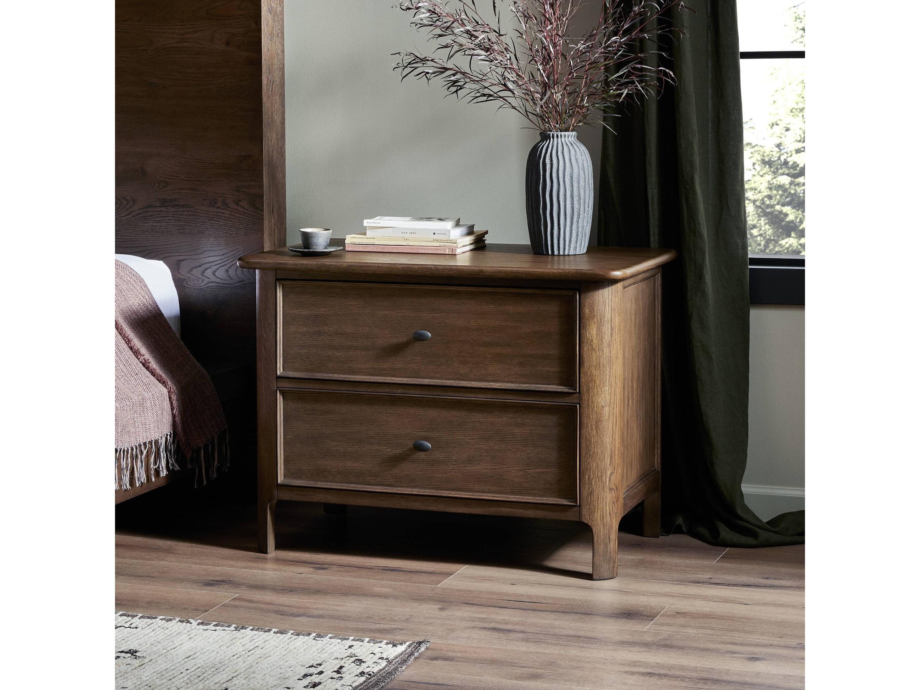 Four Hands Bolton 2-Drawers Brown Oak Wood Nightstand