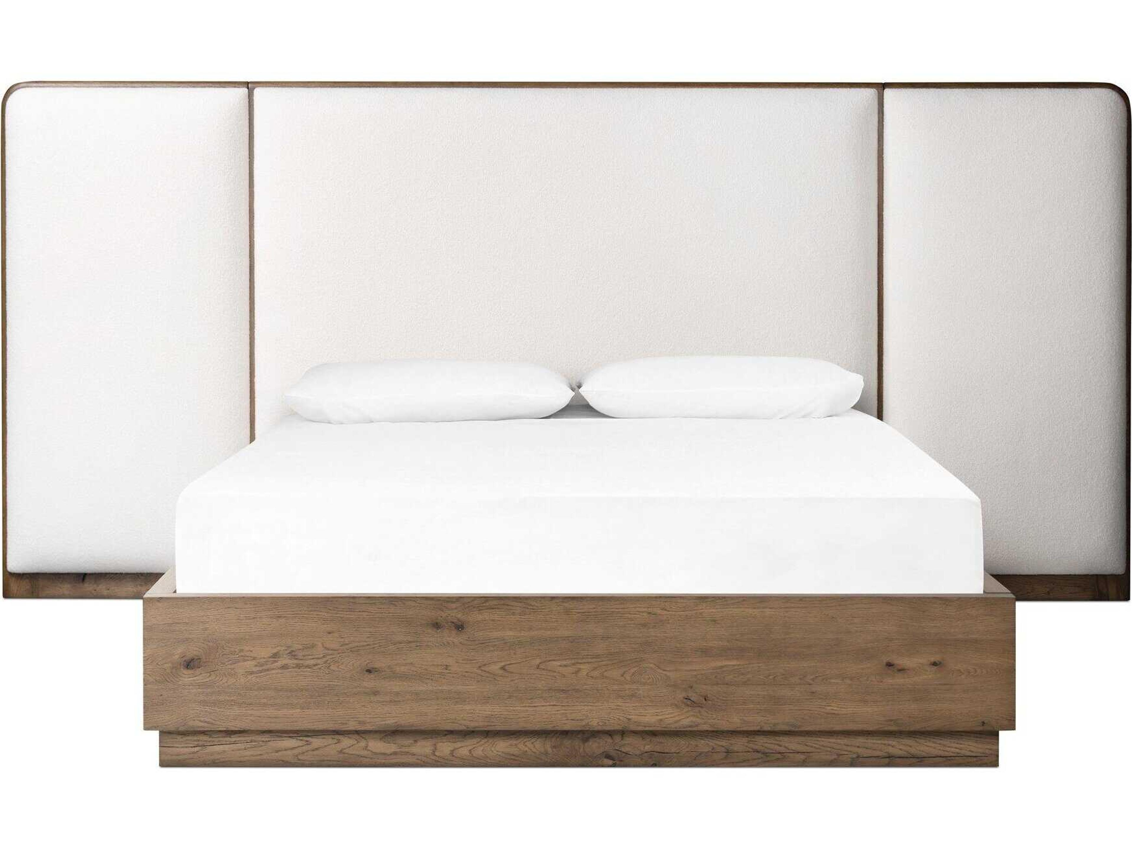 Four Hands Bolton White Oak Wood Upholstered Queen Platform Bed