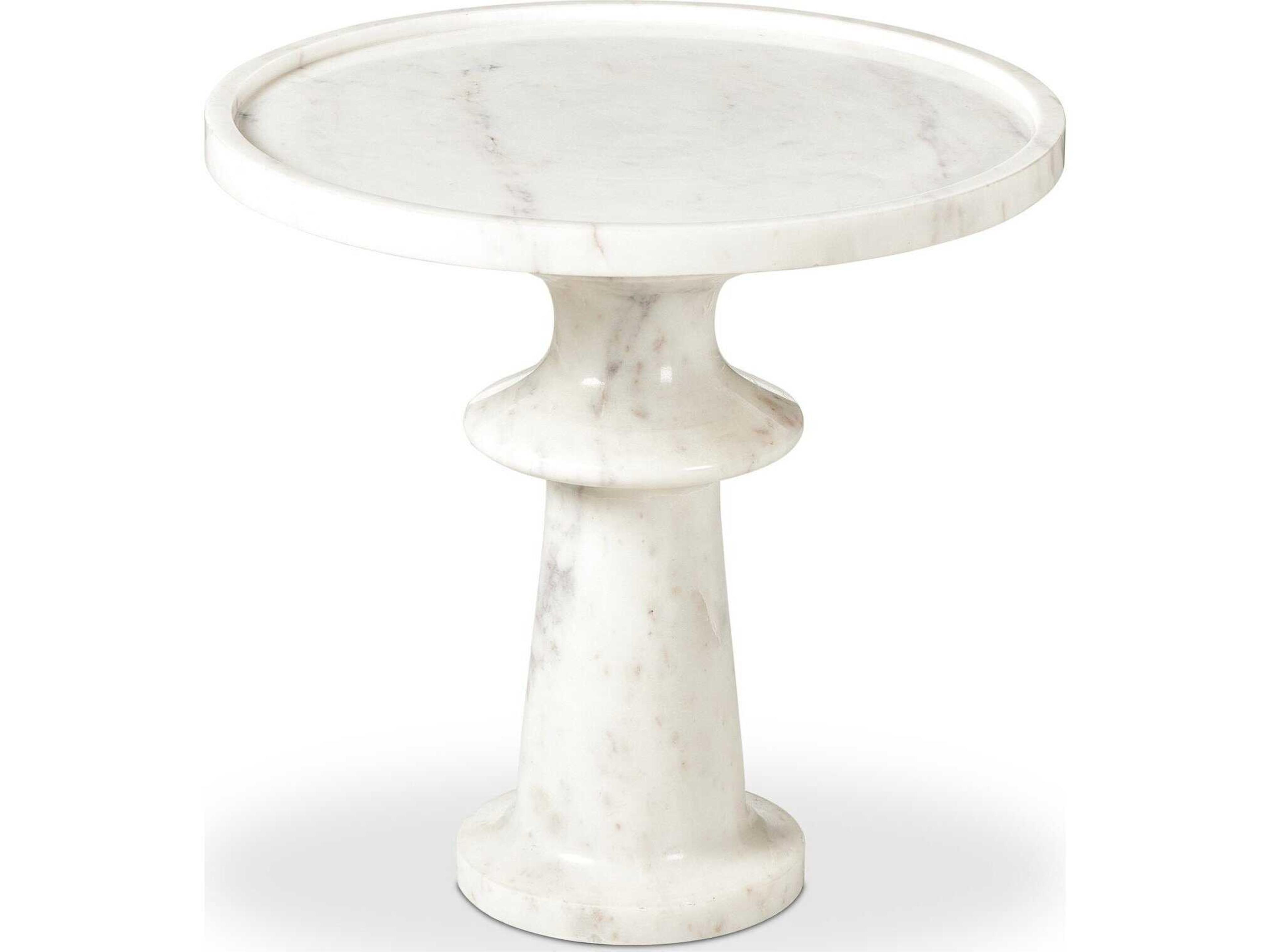 Marlow Skylar Polished White Marble Round Marble End Table