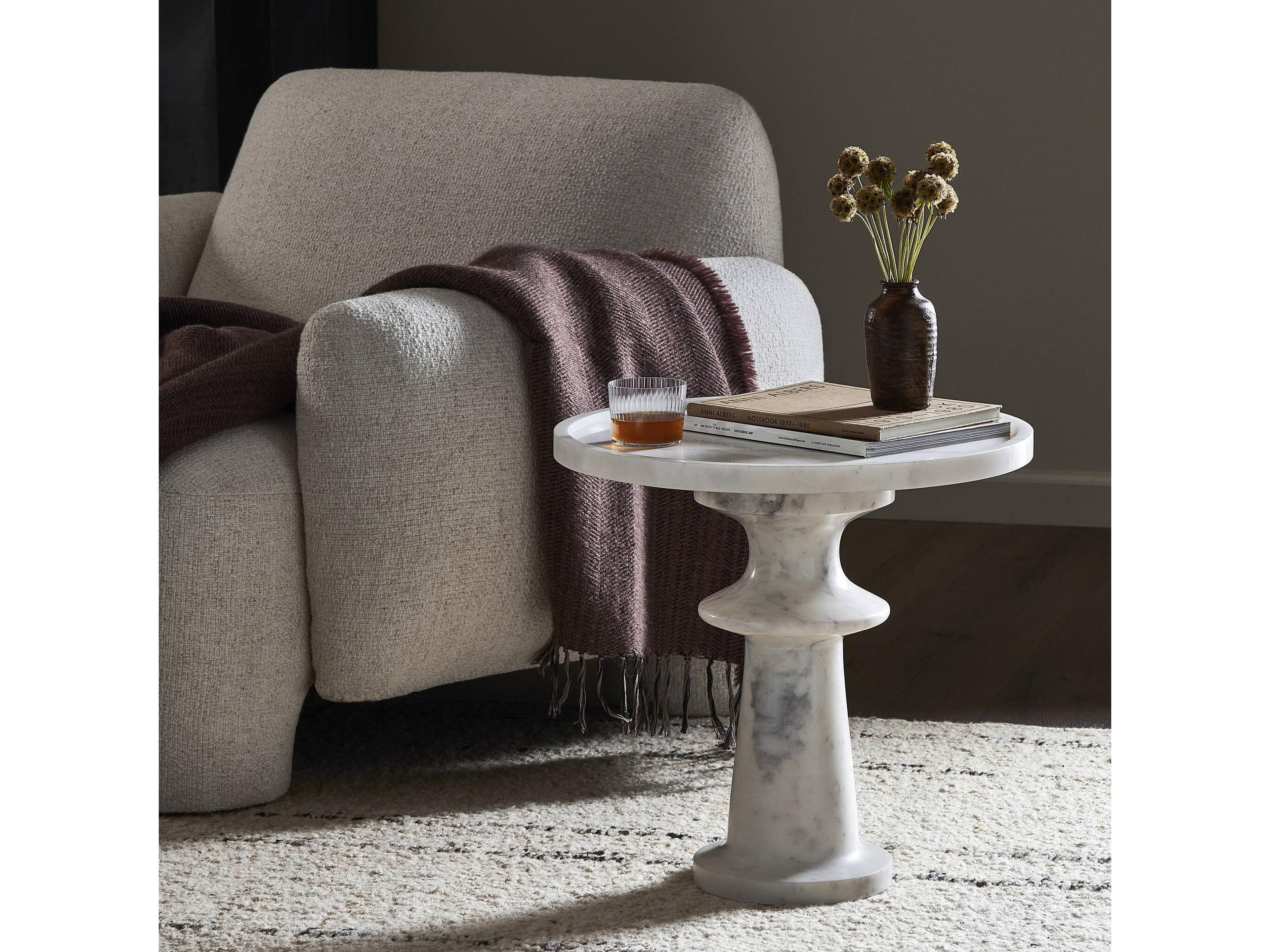 Four Hands Marlow Skylar Polished White Marble Round Marble End Table