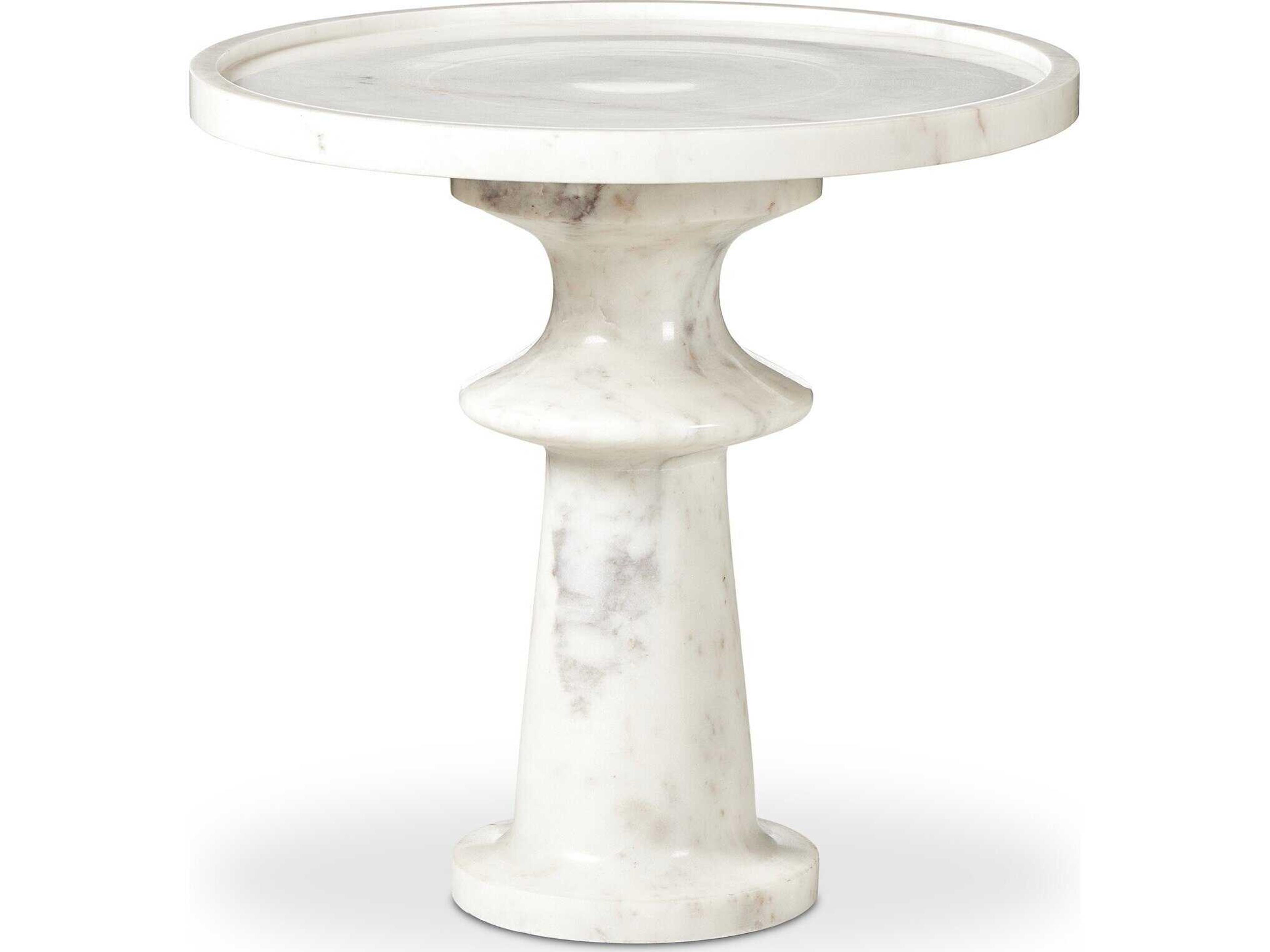 Four Hands Marlow Skylar Polished White Marble Round Marble End Table