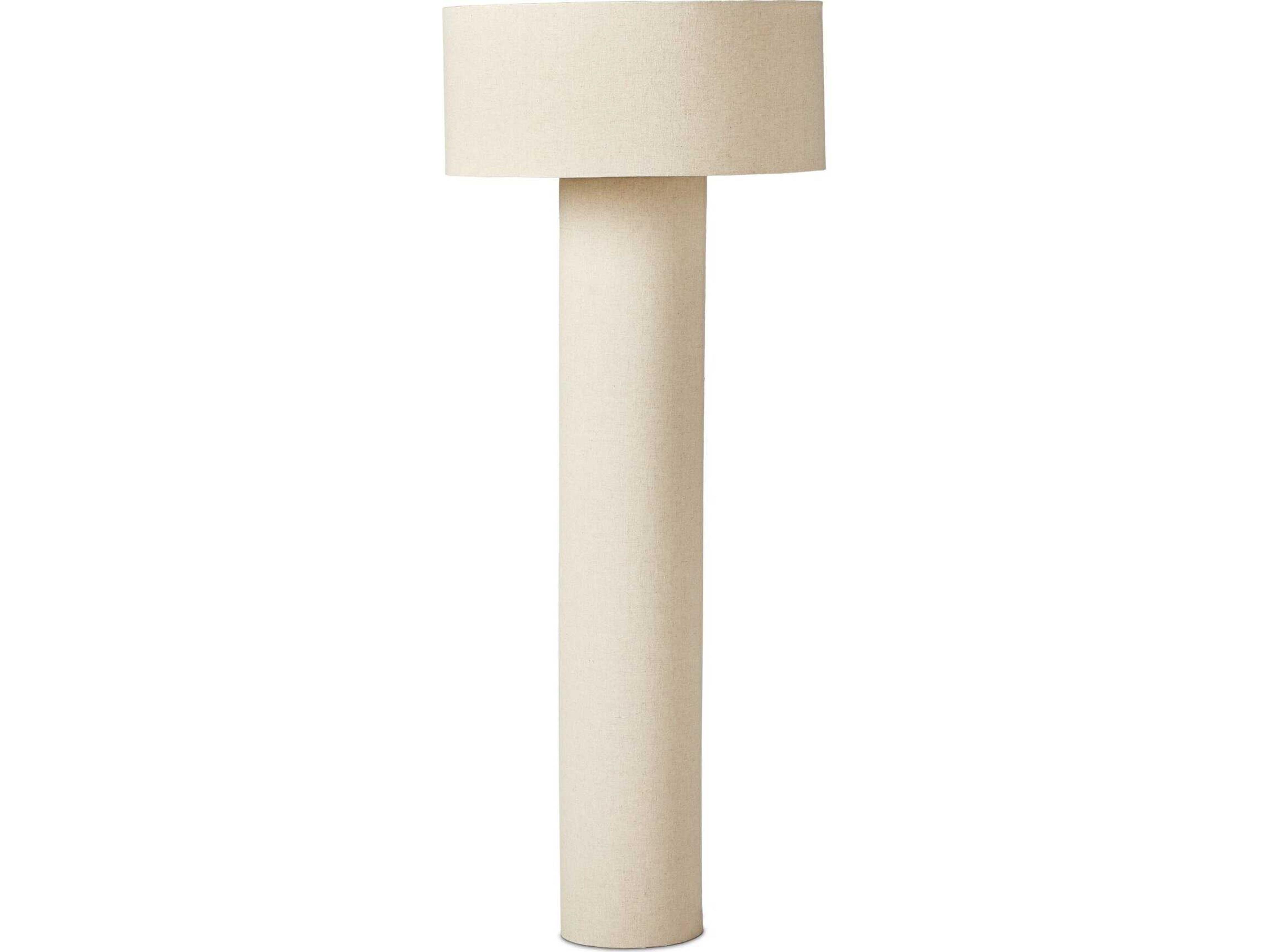 Four Hands Asher Flax Linen Antique Brass Iron White Floor Lamp