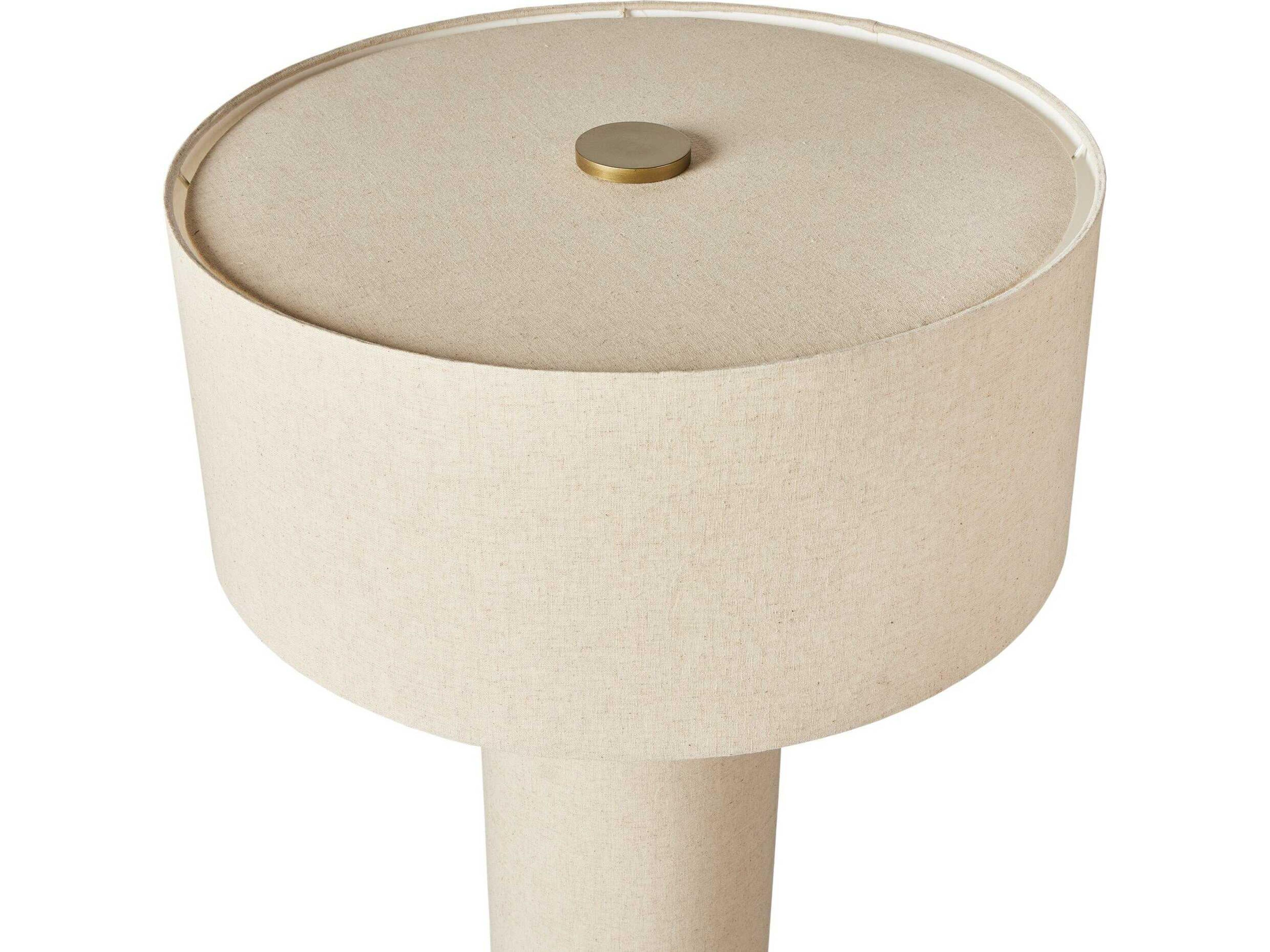 Four Hands Asher Flax Linen Antique Brass Iron White Floor Lamp