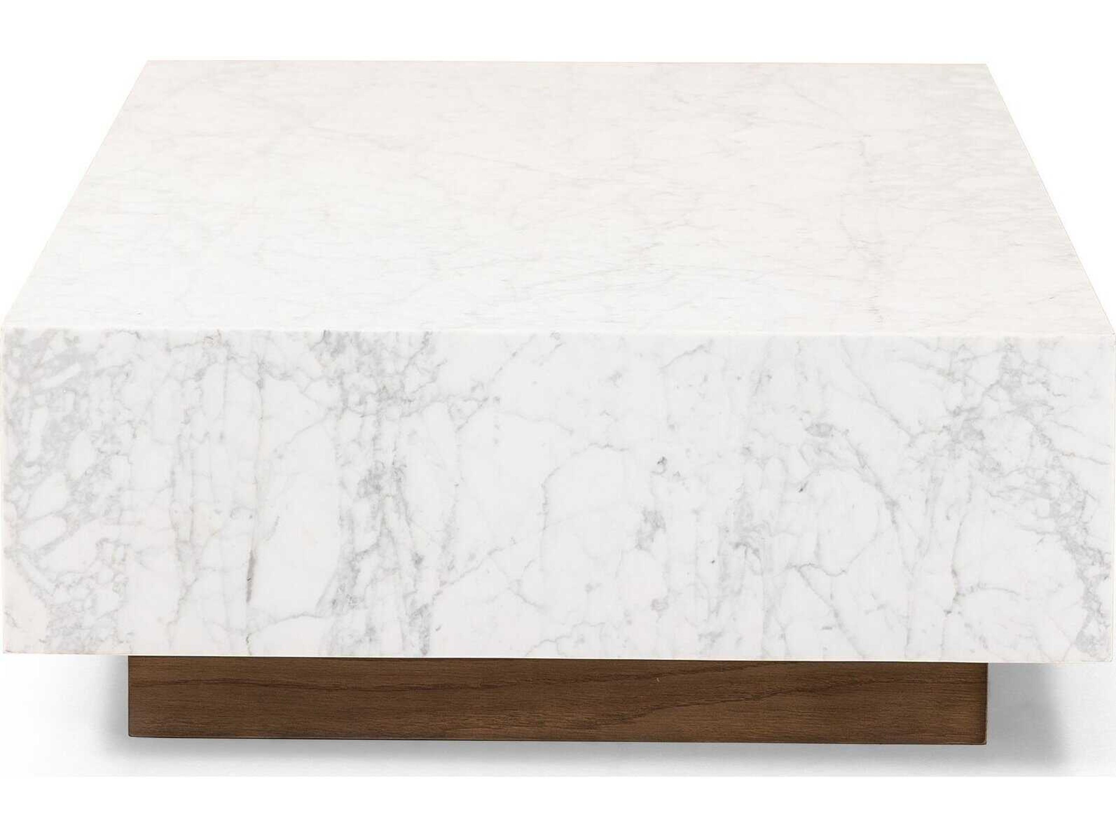 Four Hands Hughes Masera White Carrara Marble Rectangular Marble Coffee Table