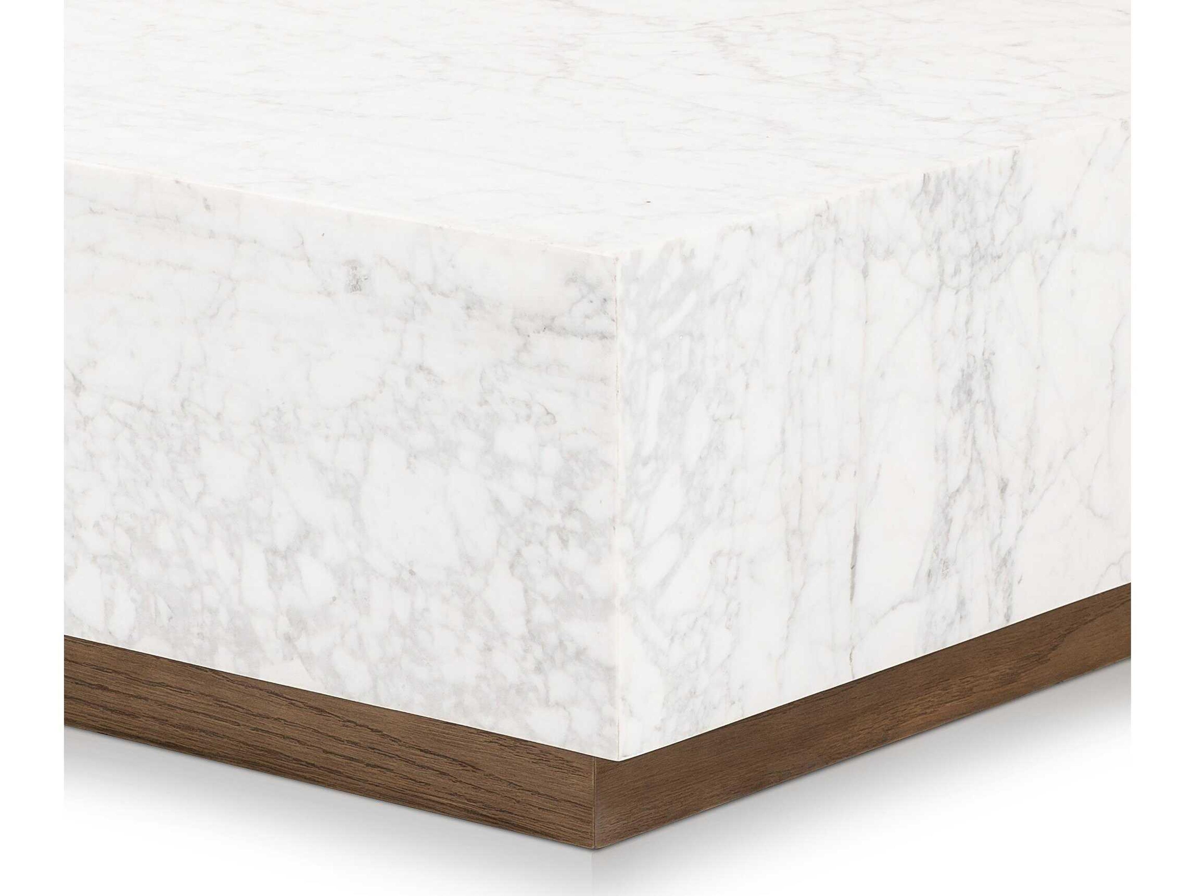 Four Hands Hughes Masera White Carrara Marble Rectangular Marble Coffee Table