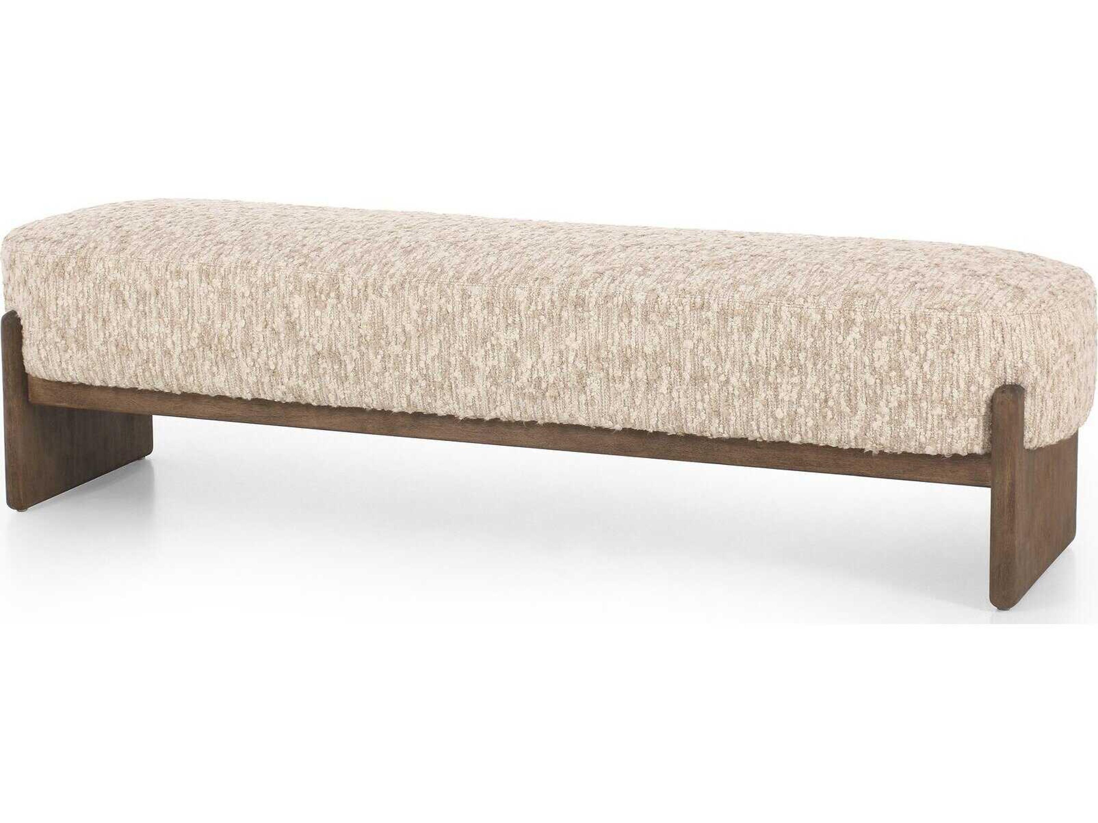 Kensington Solema Cream Distressed Natural Beige Upholstered Accent Bench