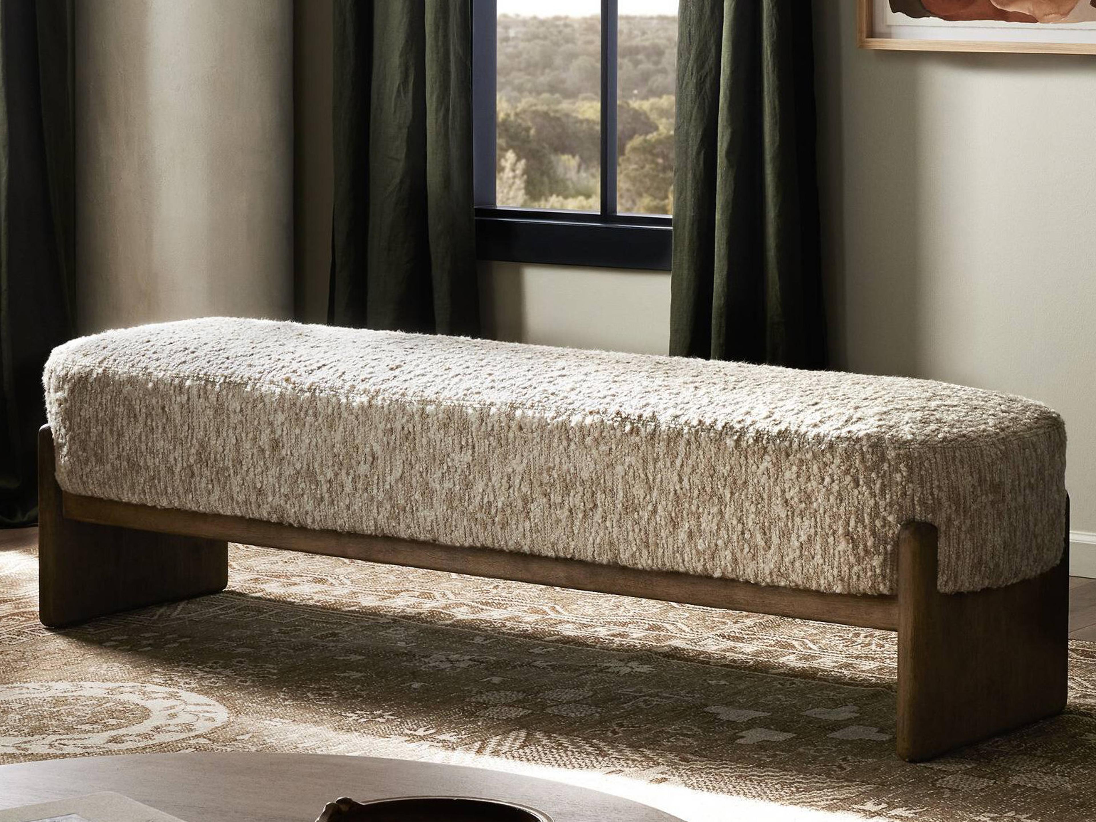 Four Hands Kensington Solema Cream Distressed Natural Beige Upholstered Accent Bench
