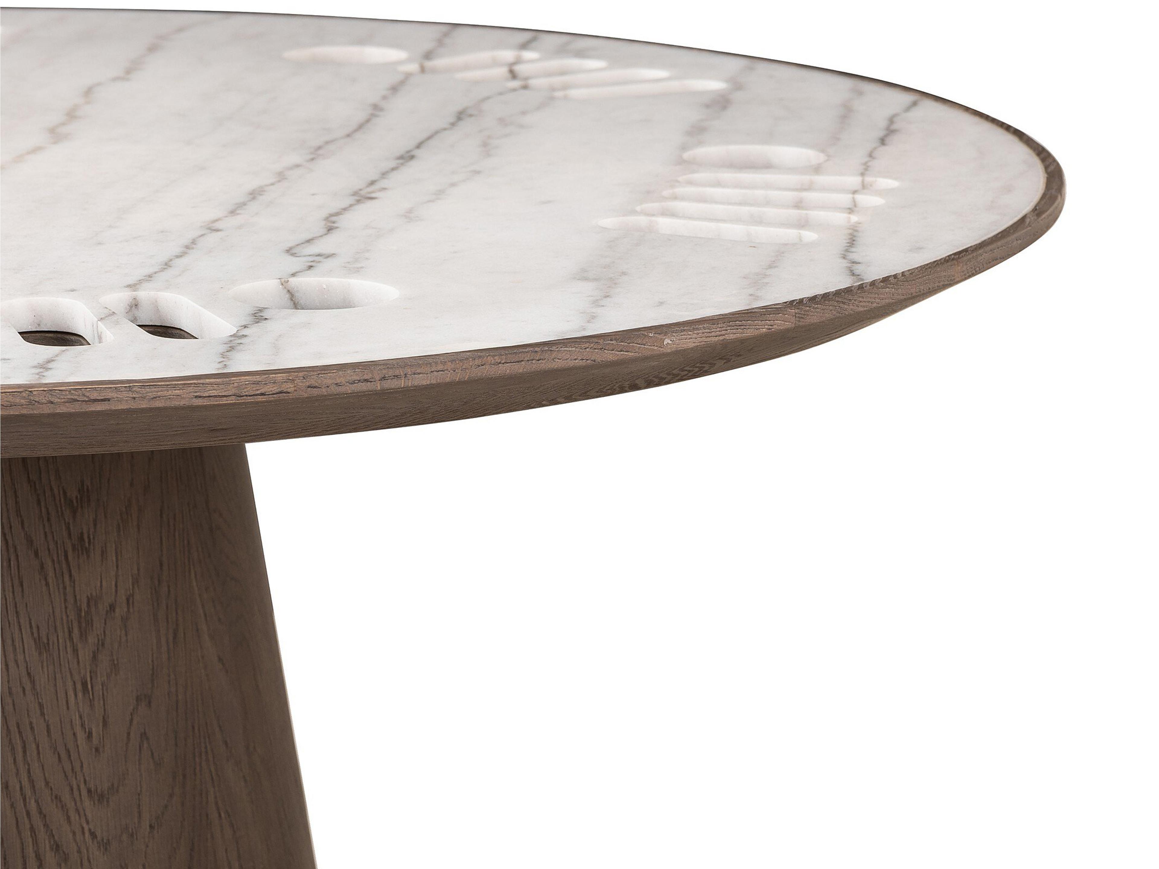 Four Hands Hughes Brown Oak Wood Weathered Dark White Marble Game Table