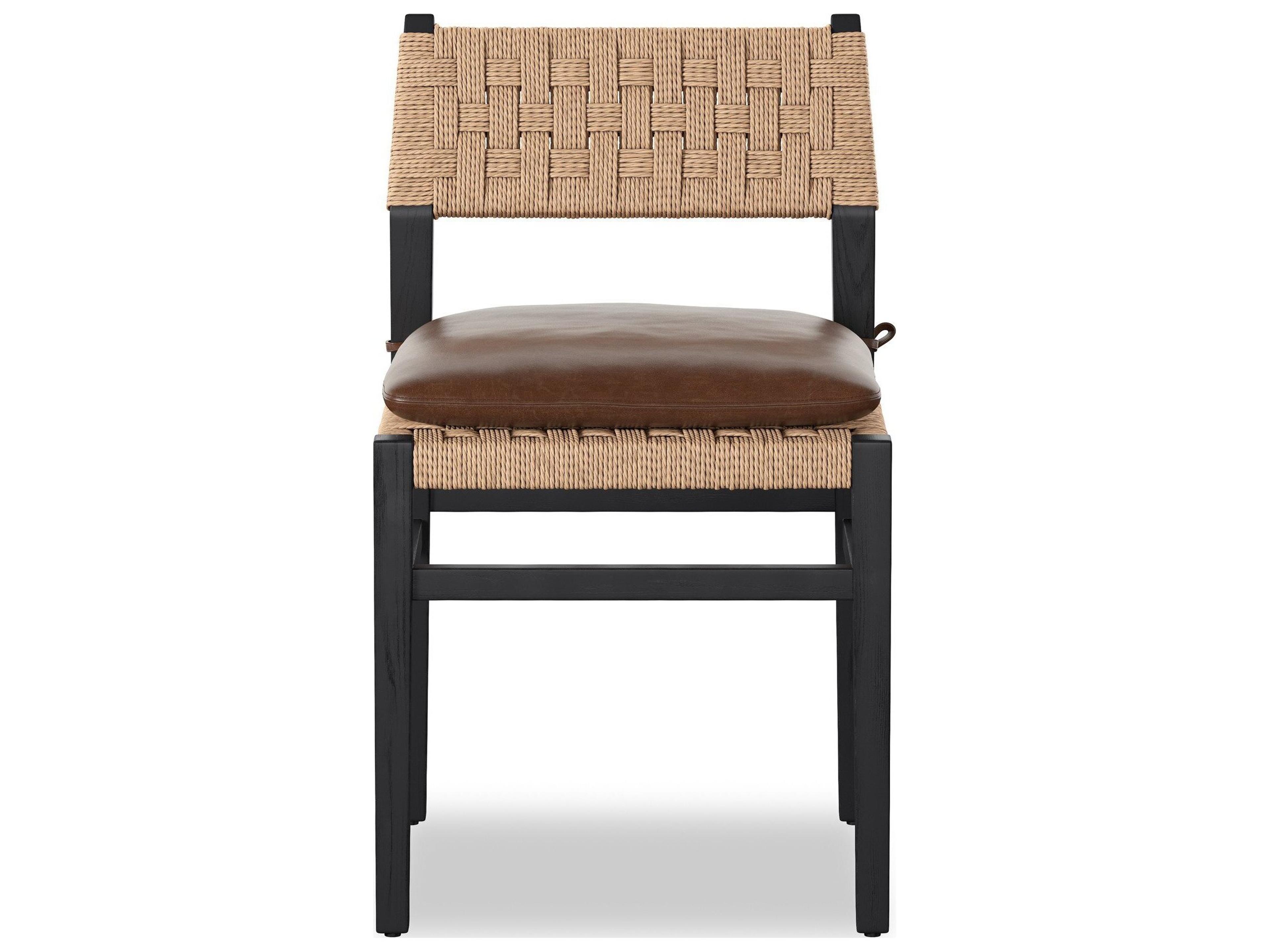 Four Hands Houghton Havana Brown Black Ash Leather Armless Dining Chair