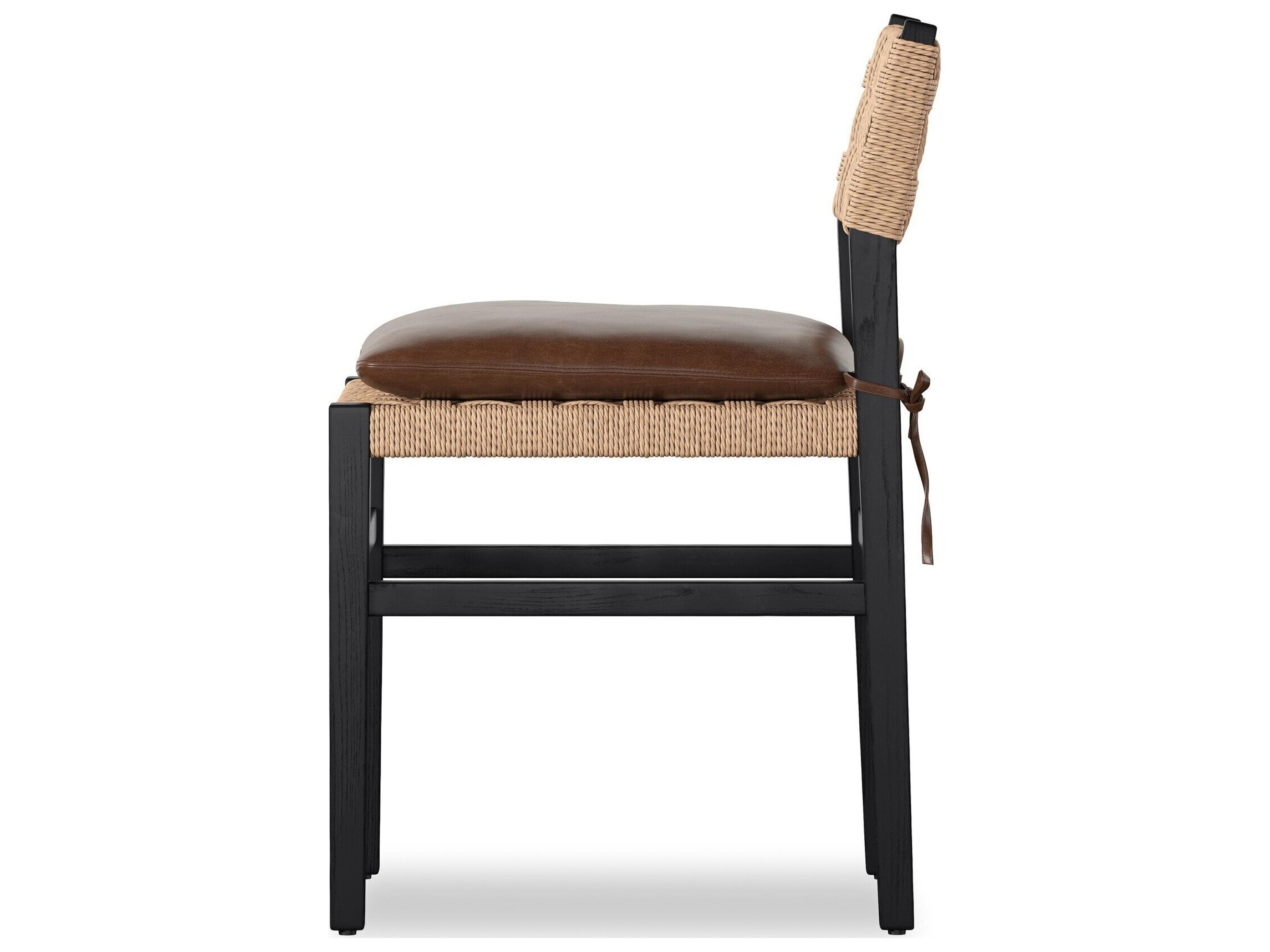 Four Hands Houghton Havana Brown Black Ash Leather Armless Dining Chair