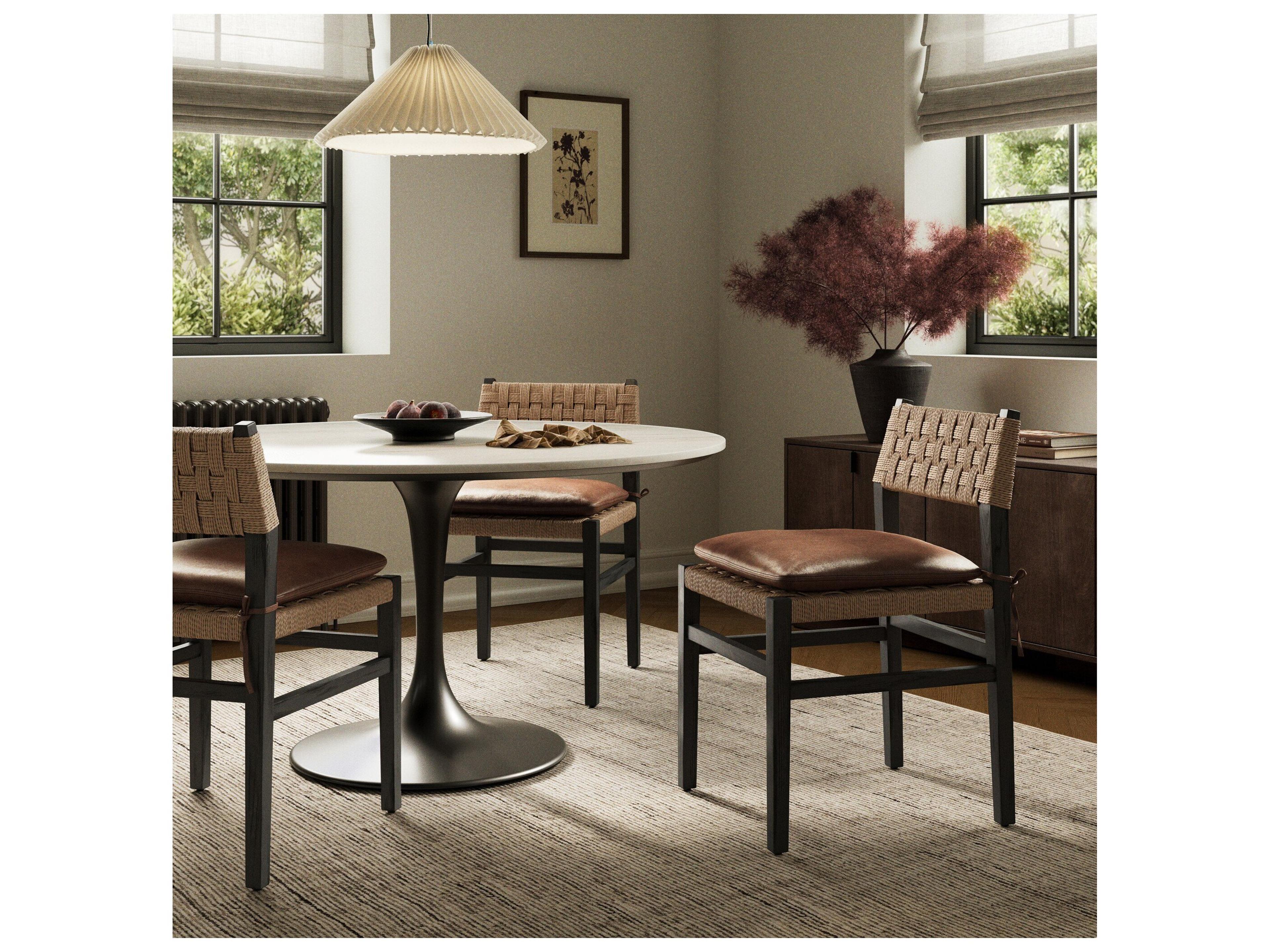 Four Hands Houghton Havana Brown Black Ash Leather Armless Dining Chair
