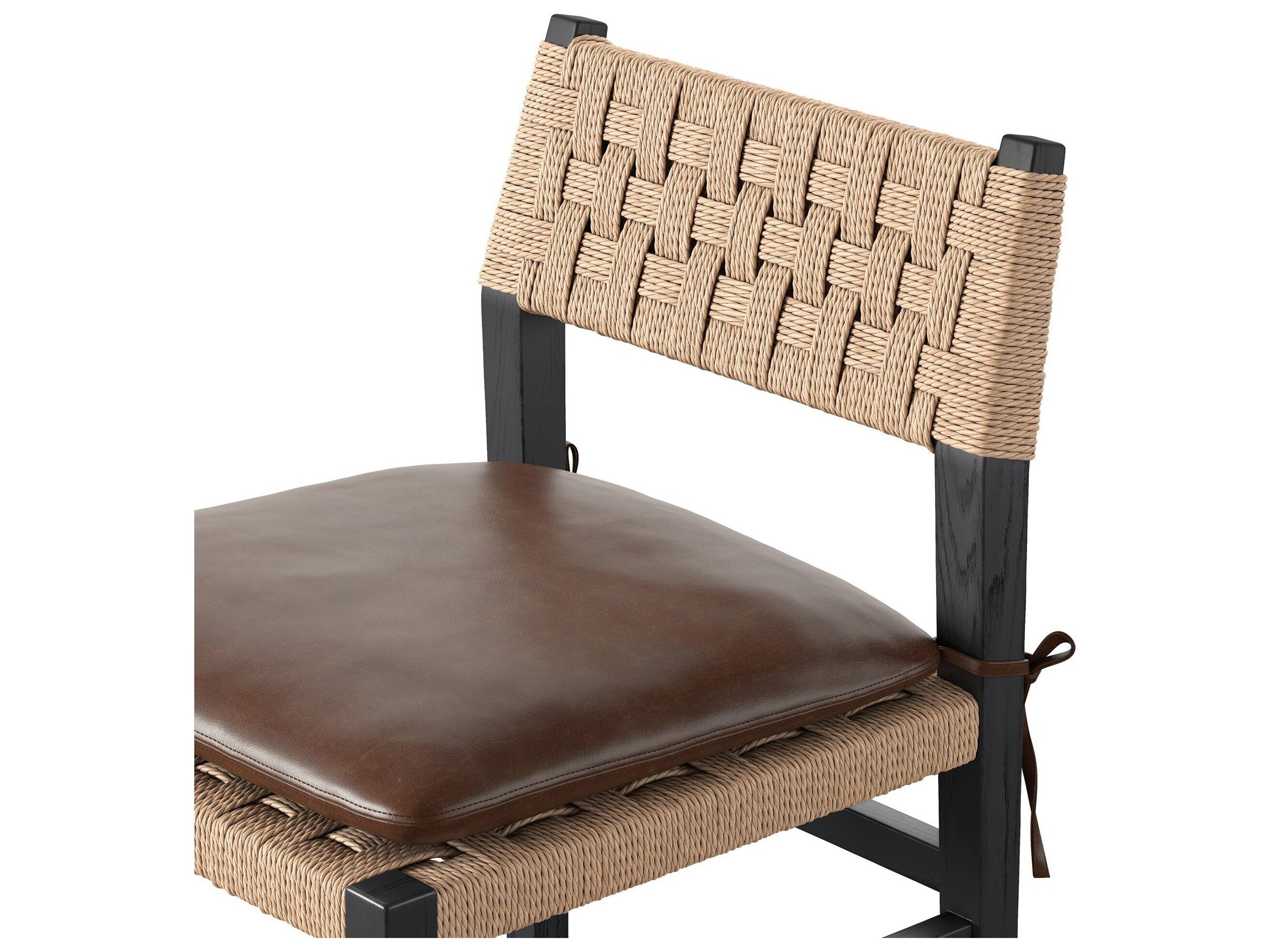 Four Hands Houghton Havana Brown Black Ash Leather Armless Dining Chair