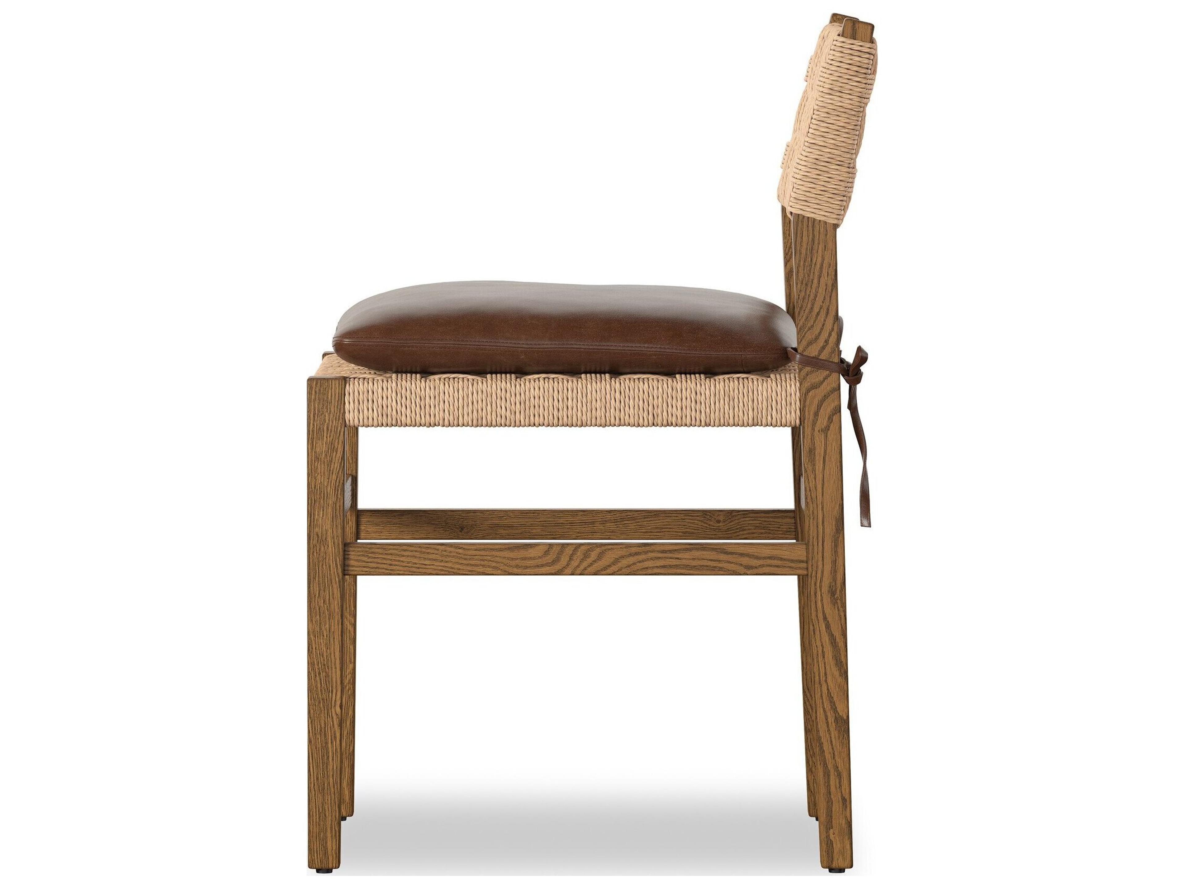 Four Hands Houghton Ash Wood Brown Leather Armless Dining Chair