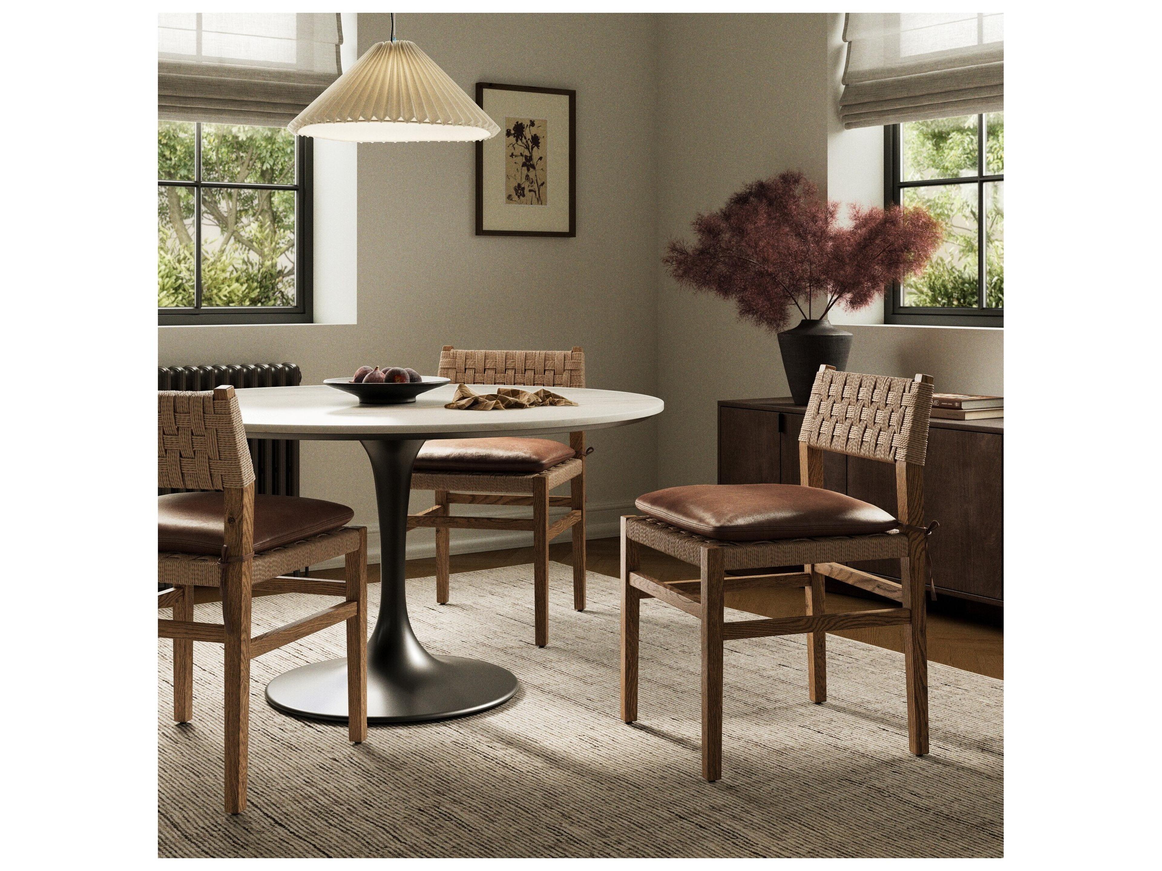 Four Hands Houghton Ash Wood Brown Leather Armless Dining Chair