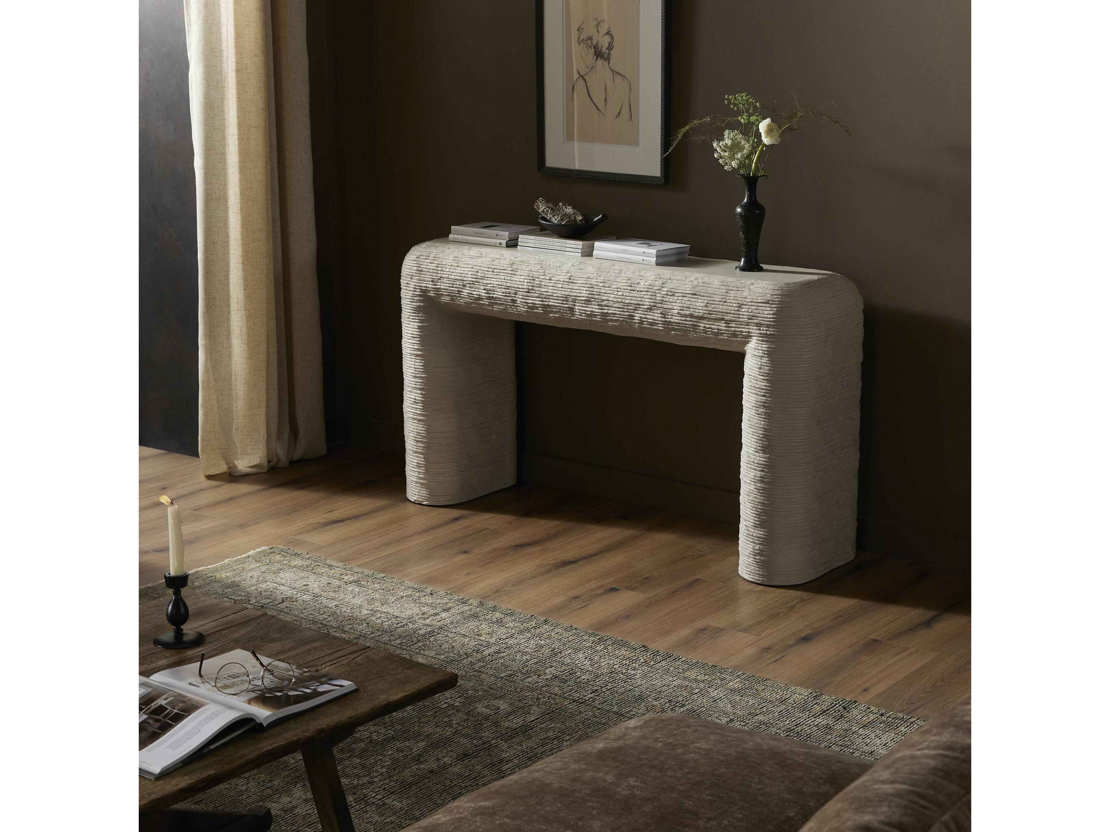 Four Hands Thayer Cirri Smooth Lunar Concrete Console Table