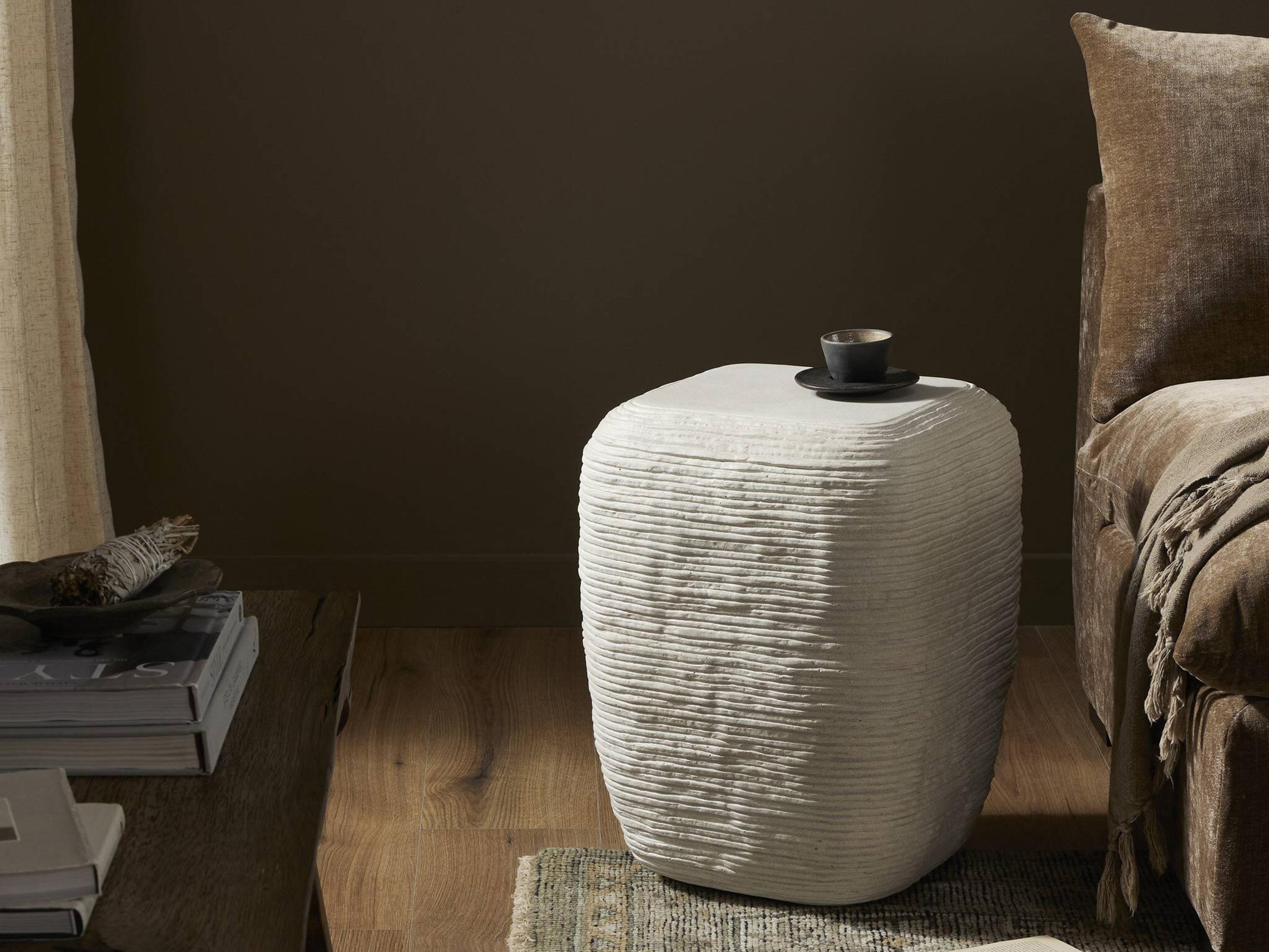 Four Hands Thayer Cirri Smooth Lunar Concrete End Table