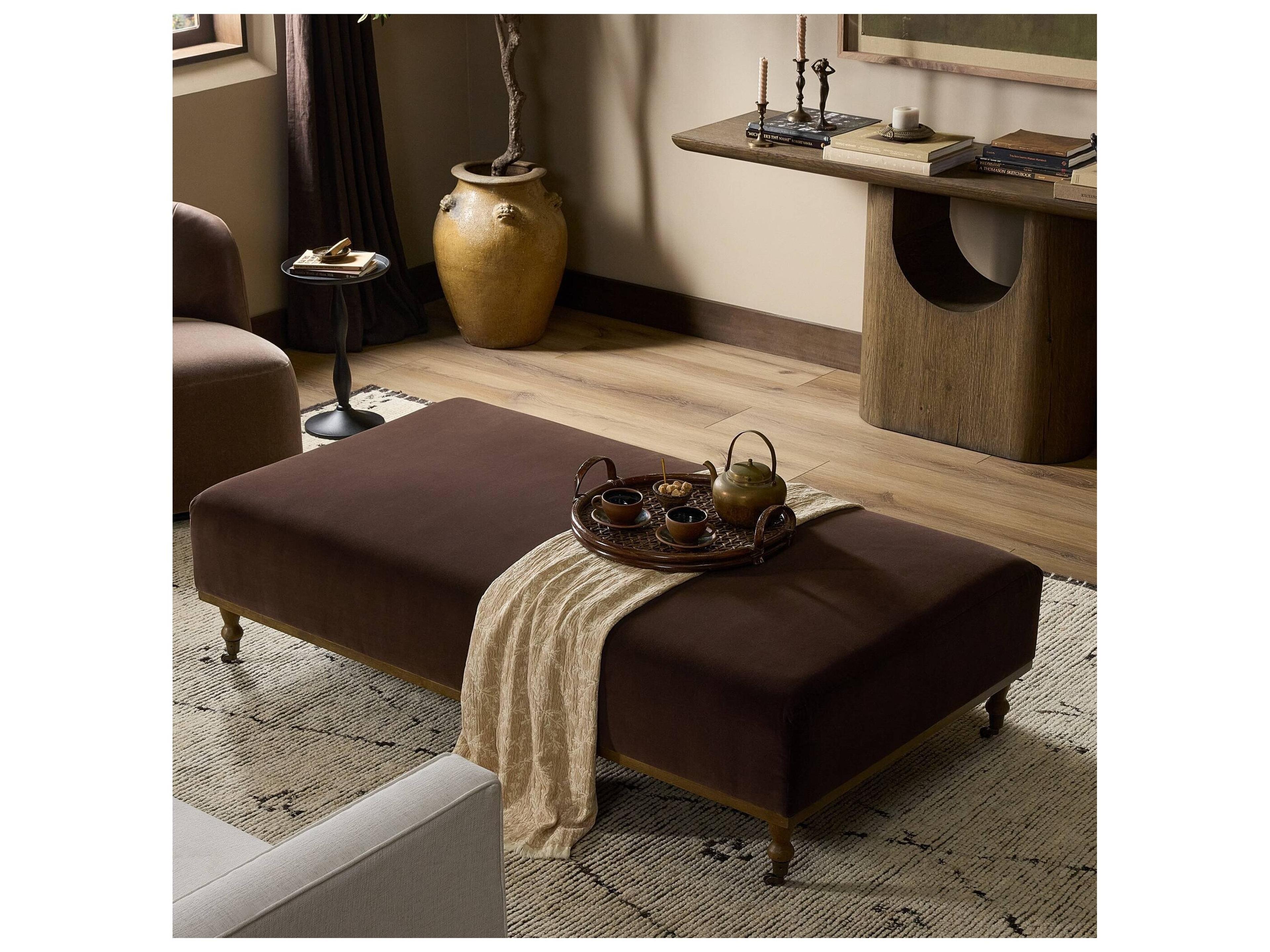 Four Hands Easton Surrey Cocoa Brown Upholstered Ottoman