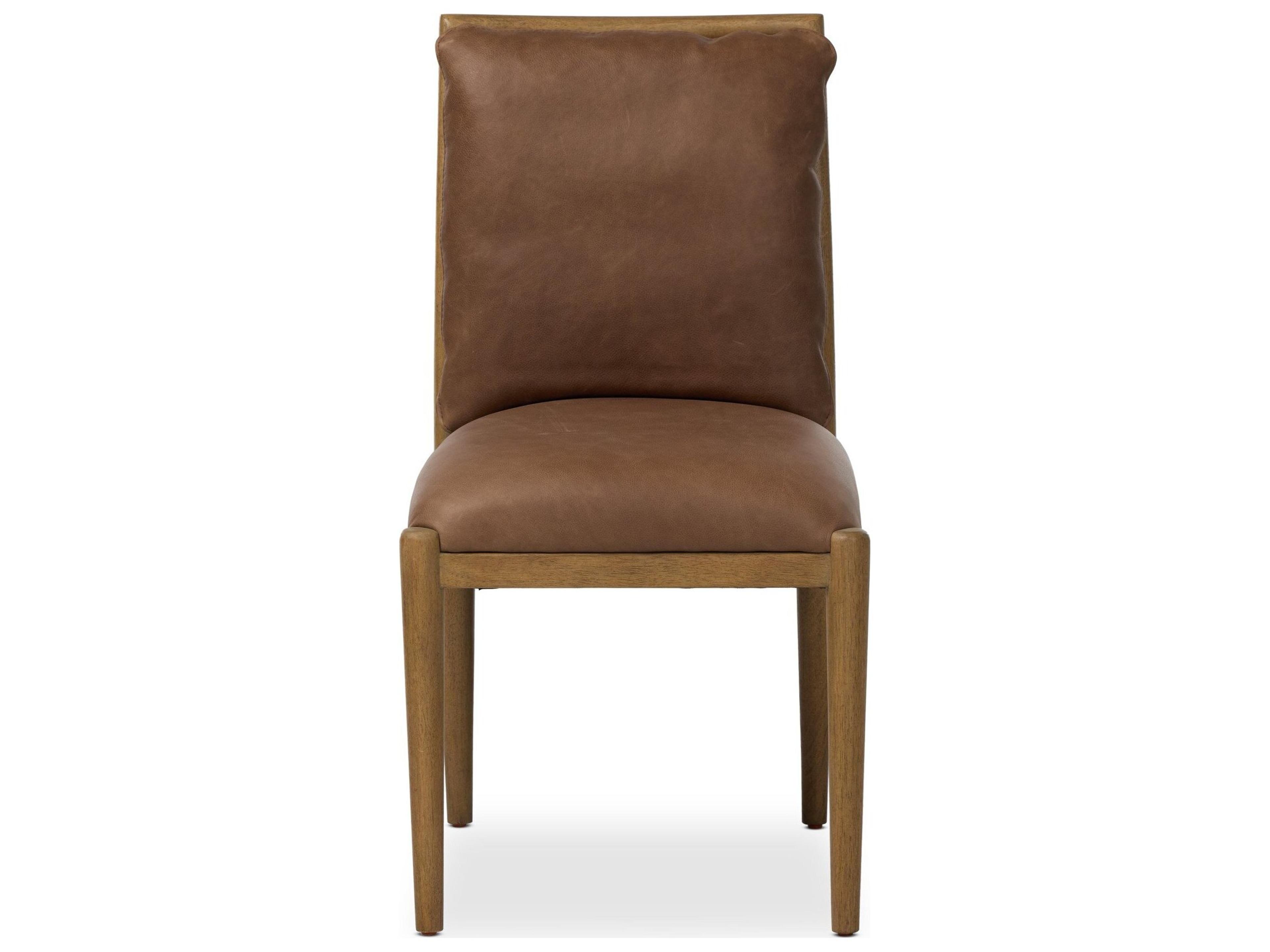Four Hands Berman Parrawood Palermo Cigar Leather Armless Dining Chair