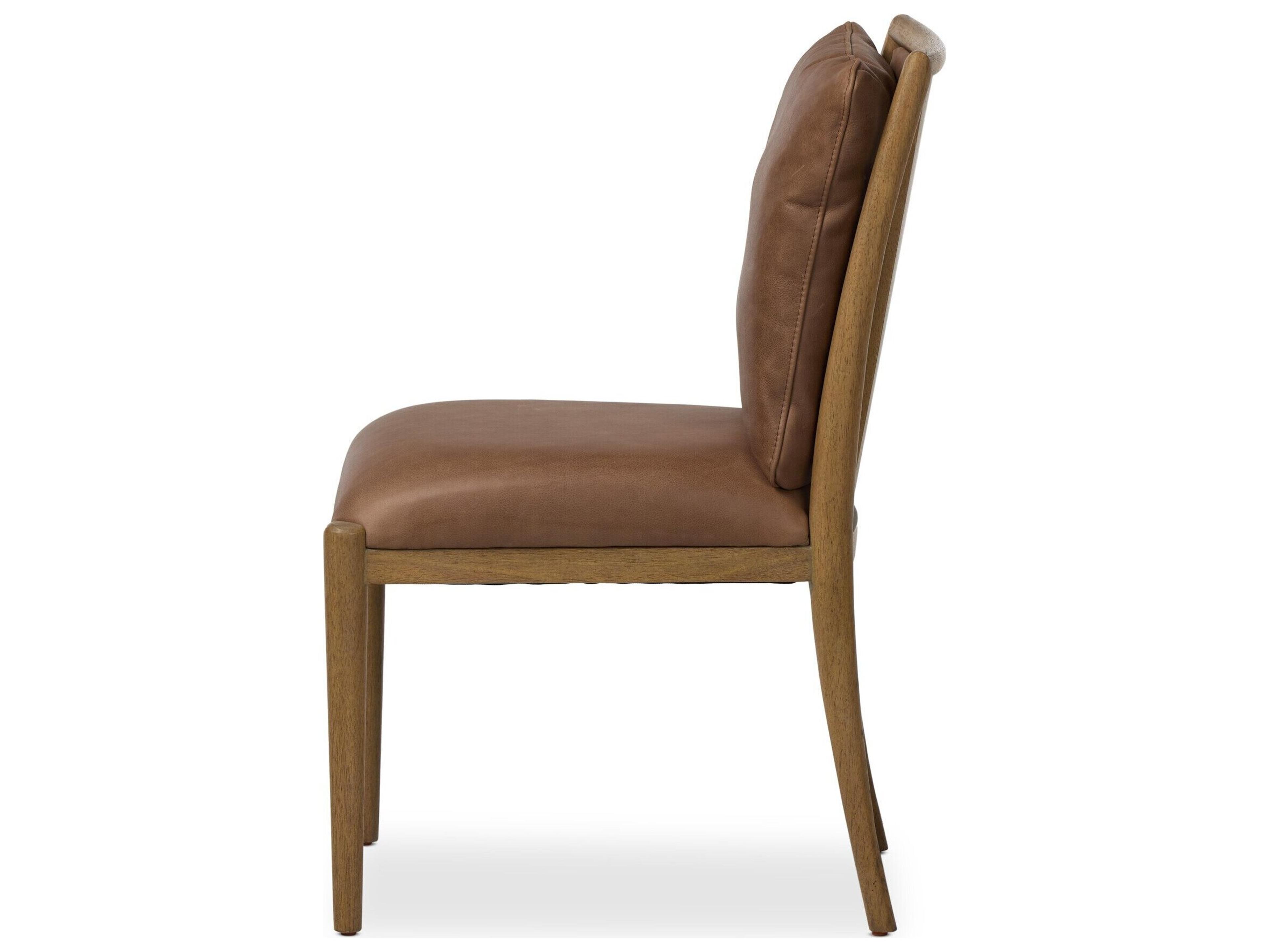 Four Hands Berman Parrawood Palermo Cigar Leather Armless Dining Chair