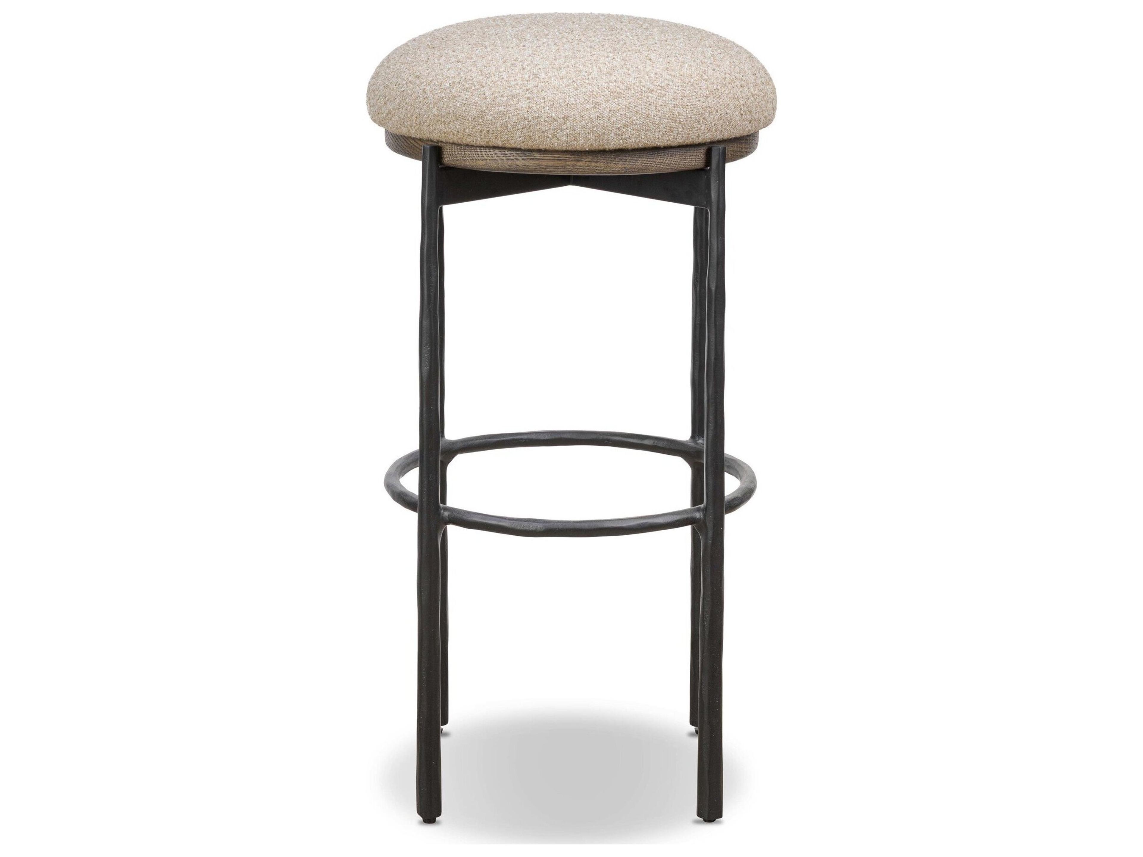 Four Hands Bolton Upholstered Swivel Oak Wood Bar Stool
