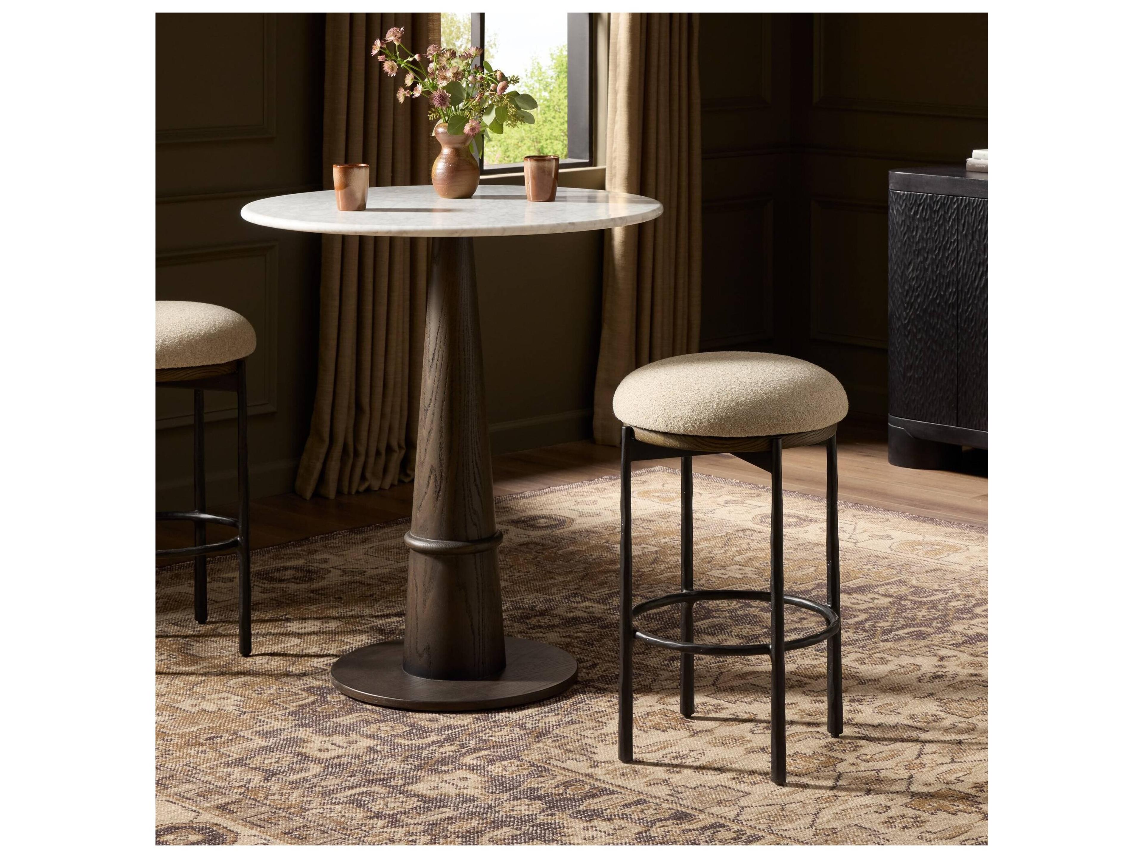 Four Hands Bolton Upholstered Swivel Oak Wood Bar Stool