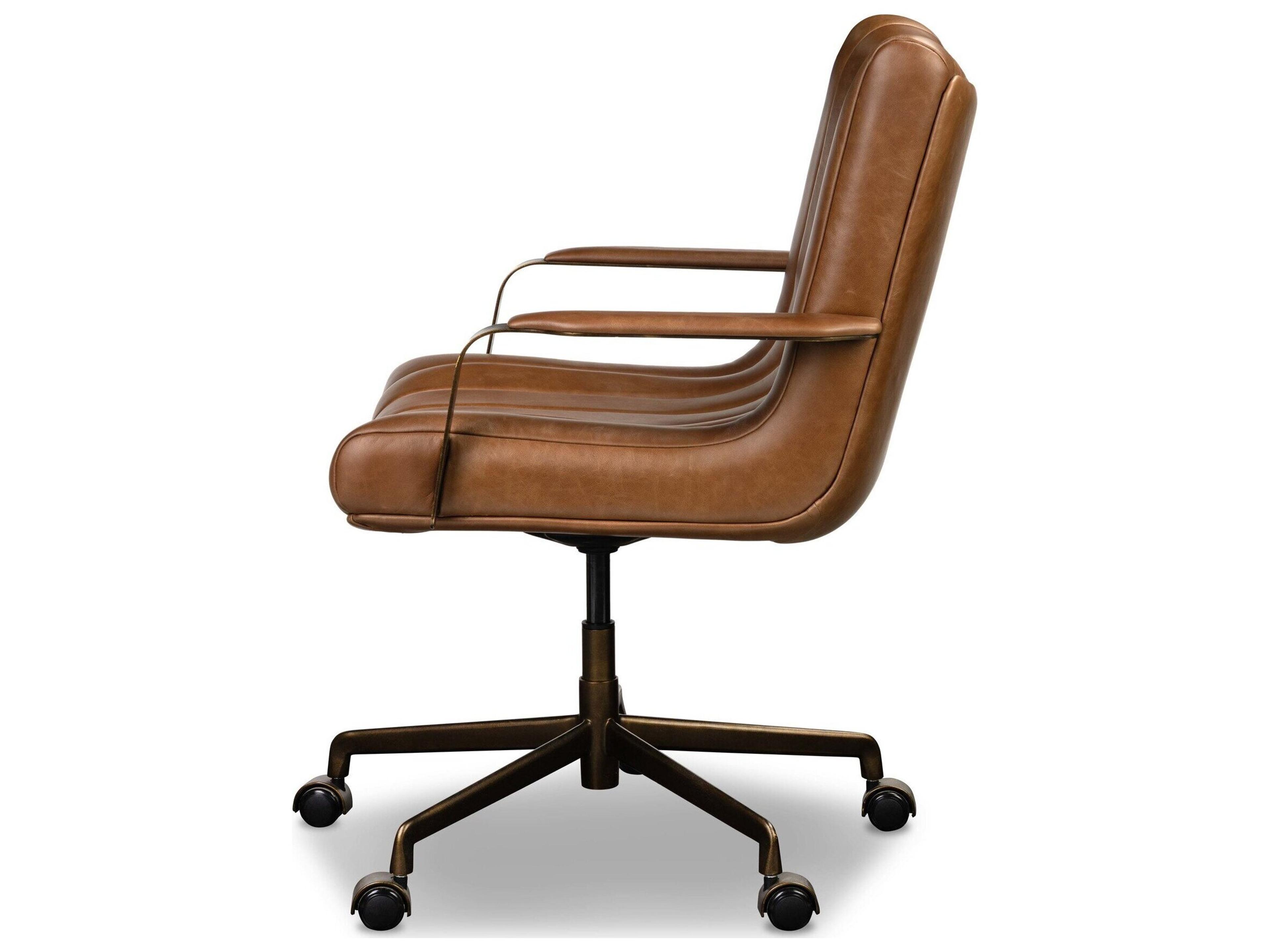 Four Hands Bolton Brown Leather Adjustable Swivel Executive Desk Chair