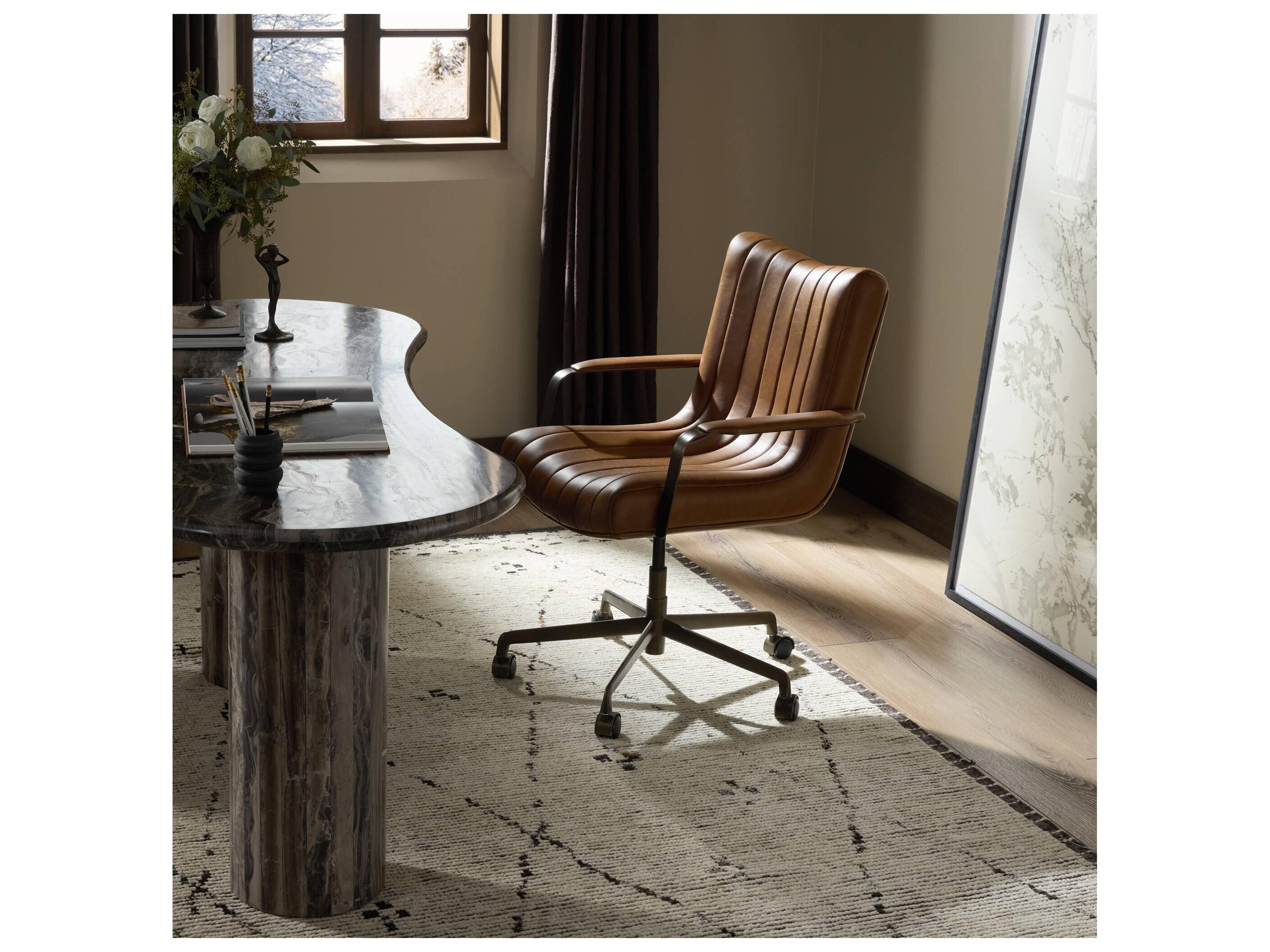 Four Hands Bolton Brown Leather Adjustable Swivel Executive Desk Chair