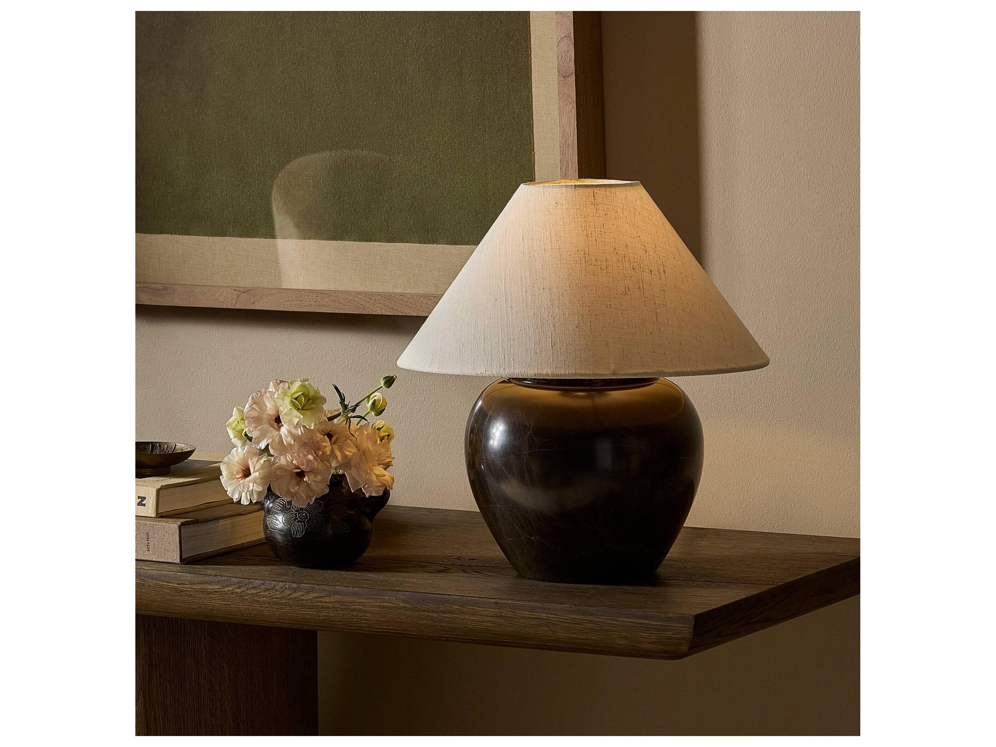 Four Hands Camden Brown Italian Marble Bronze Traditional Table Lamp