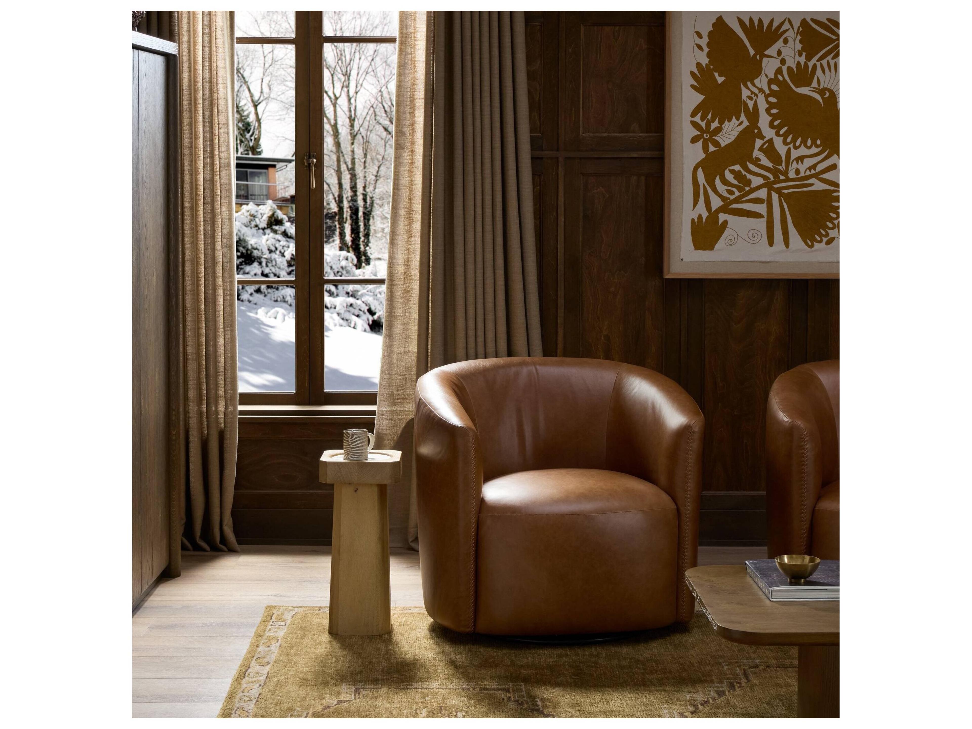 Four Hands Ackerman Swivel Sonoma Chestnut Leather Accent Chair