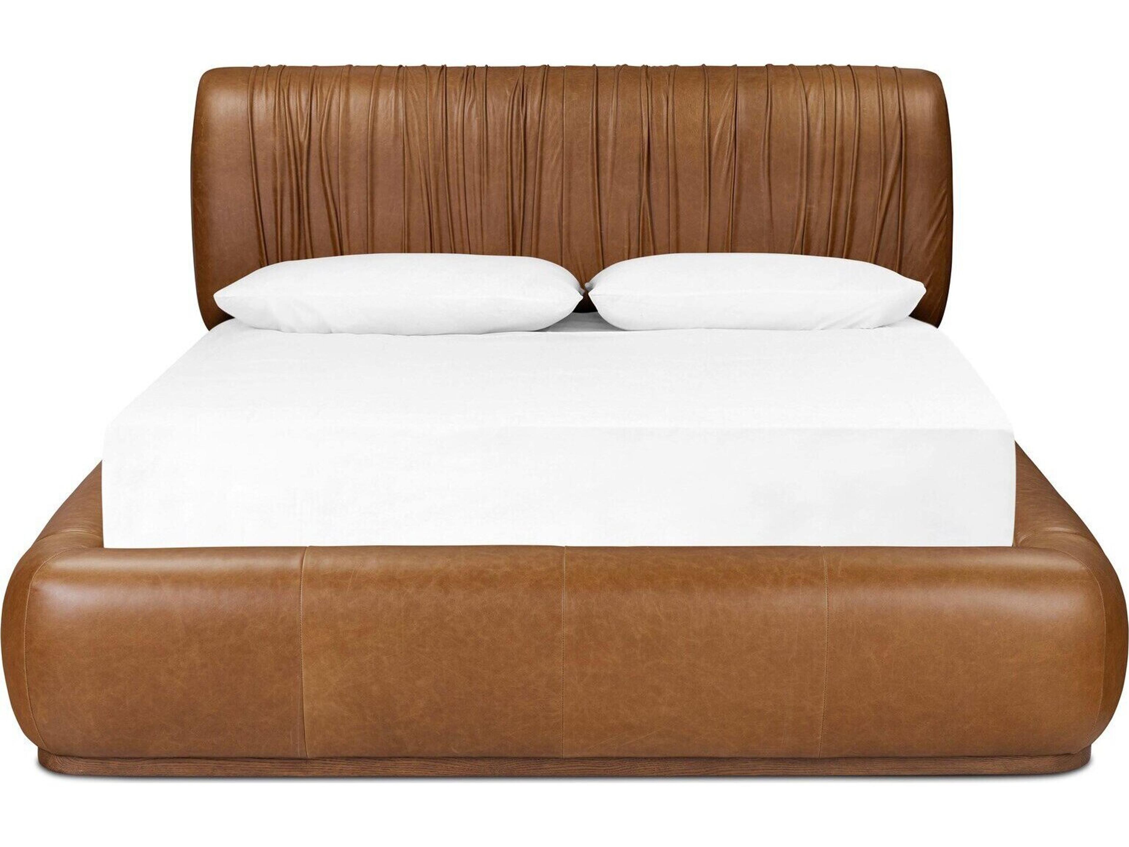 Four Hands Easton Brown Oak Wood Leather Queen Platform Bed