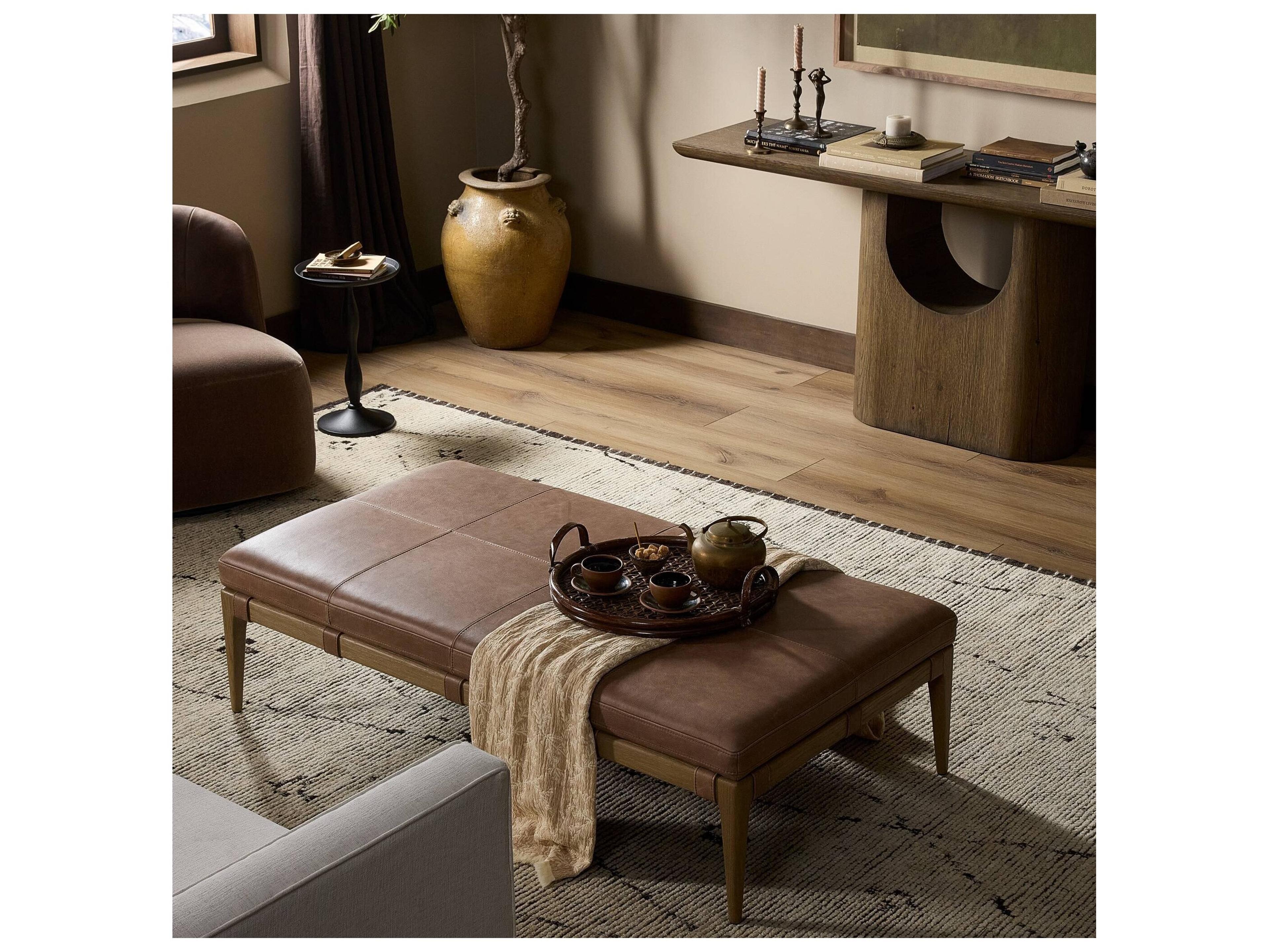 Four Hands Codetta Palermo Cigar Brown Leather Ottoman