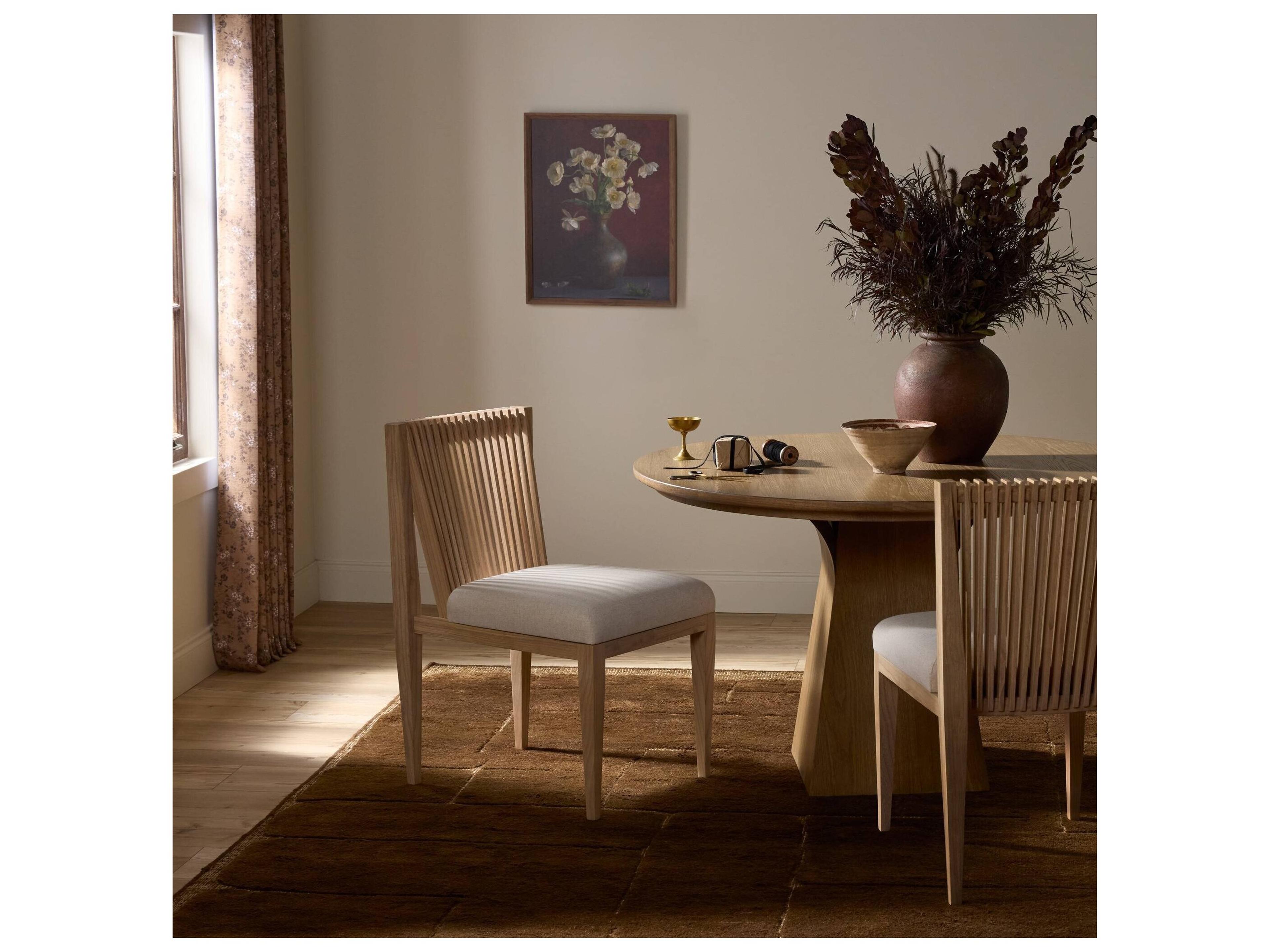Four Hands Madura Sungkai Wood Natural Upholstered Armless Dining Chair