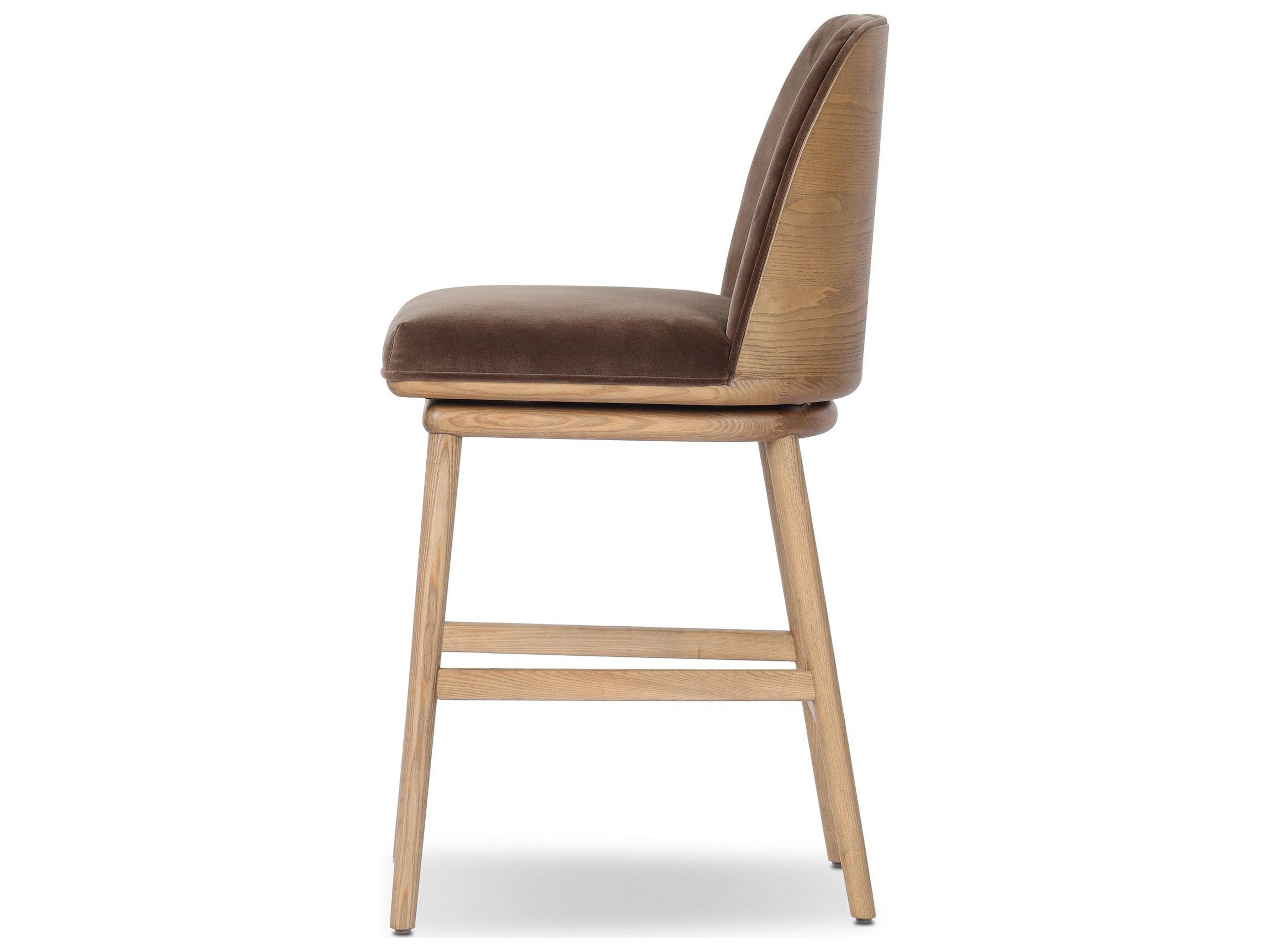 Four Hands Houghton Velvet Upholstered Swivel Ash Wood Counter Stool