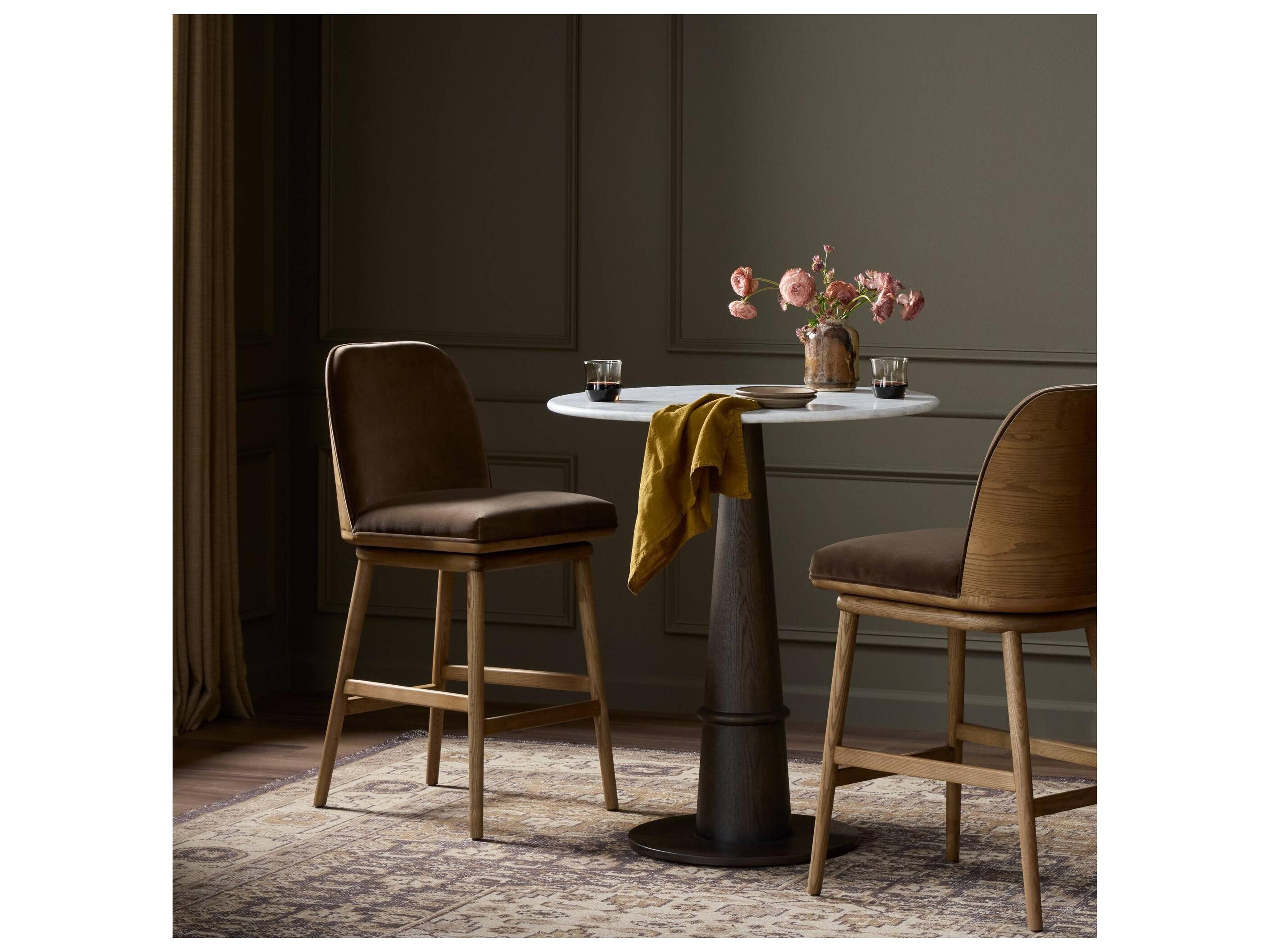 Four Hands Houghton Velvet Upholstered Swivel Ash Wood Counter Stool