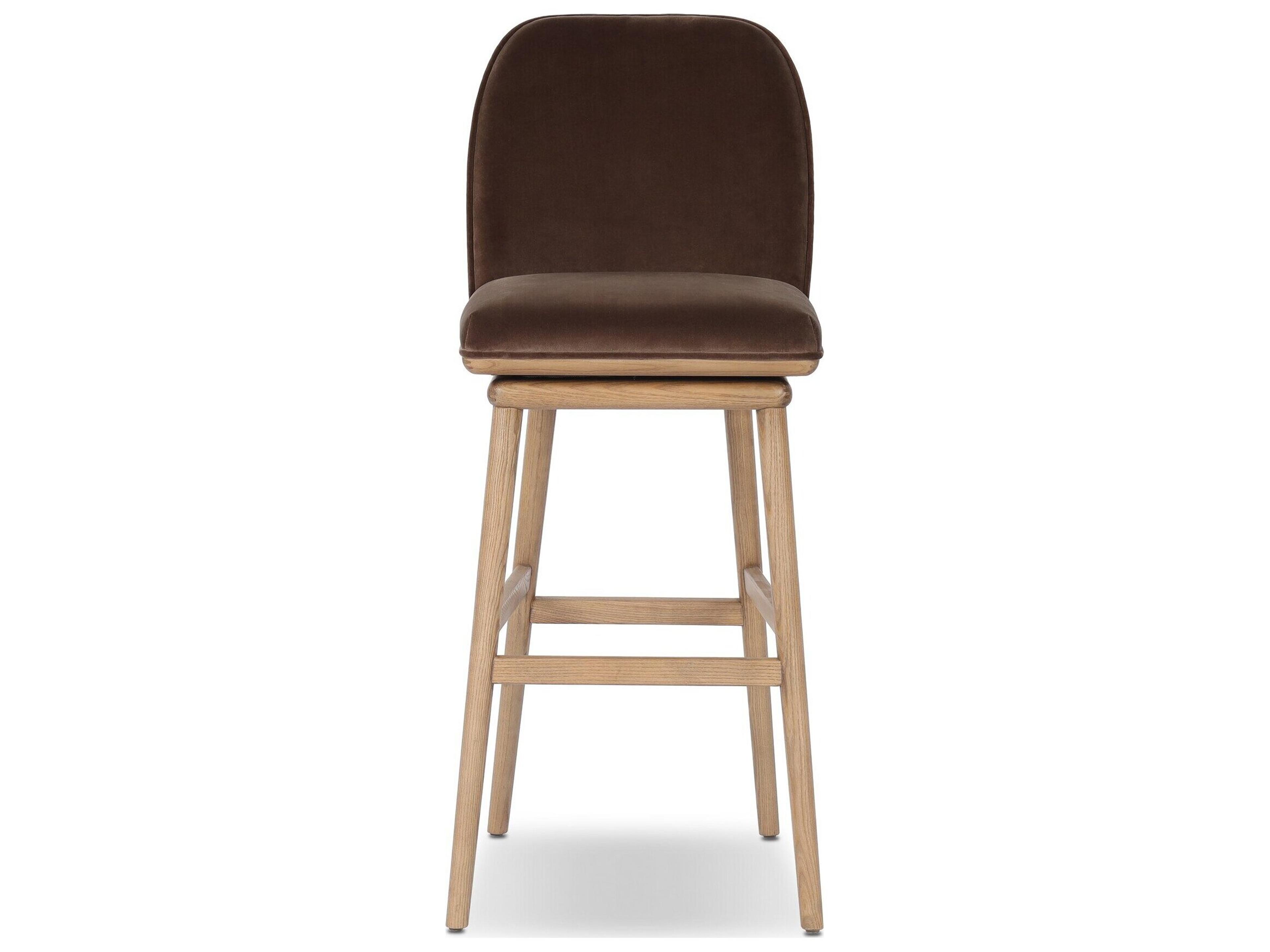 Four Hands Houghton Velvet Upholstered Swivel Ash Wood Bar Stool