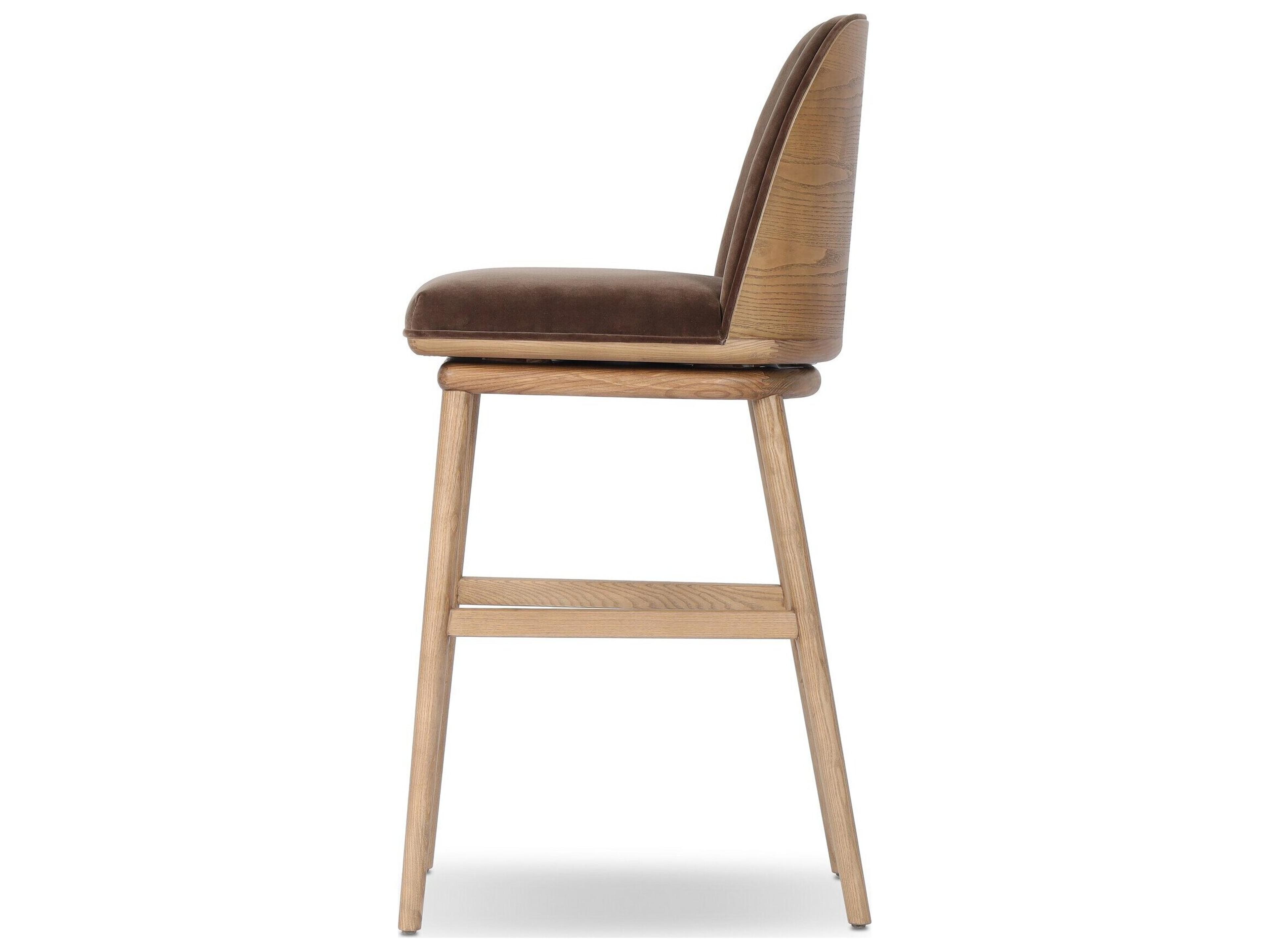 Four Hands Houghton Velvet Upholstered Swivel Ash Wood Bar Stool