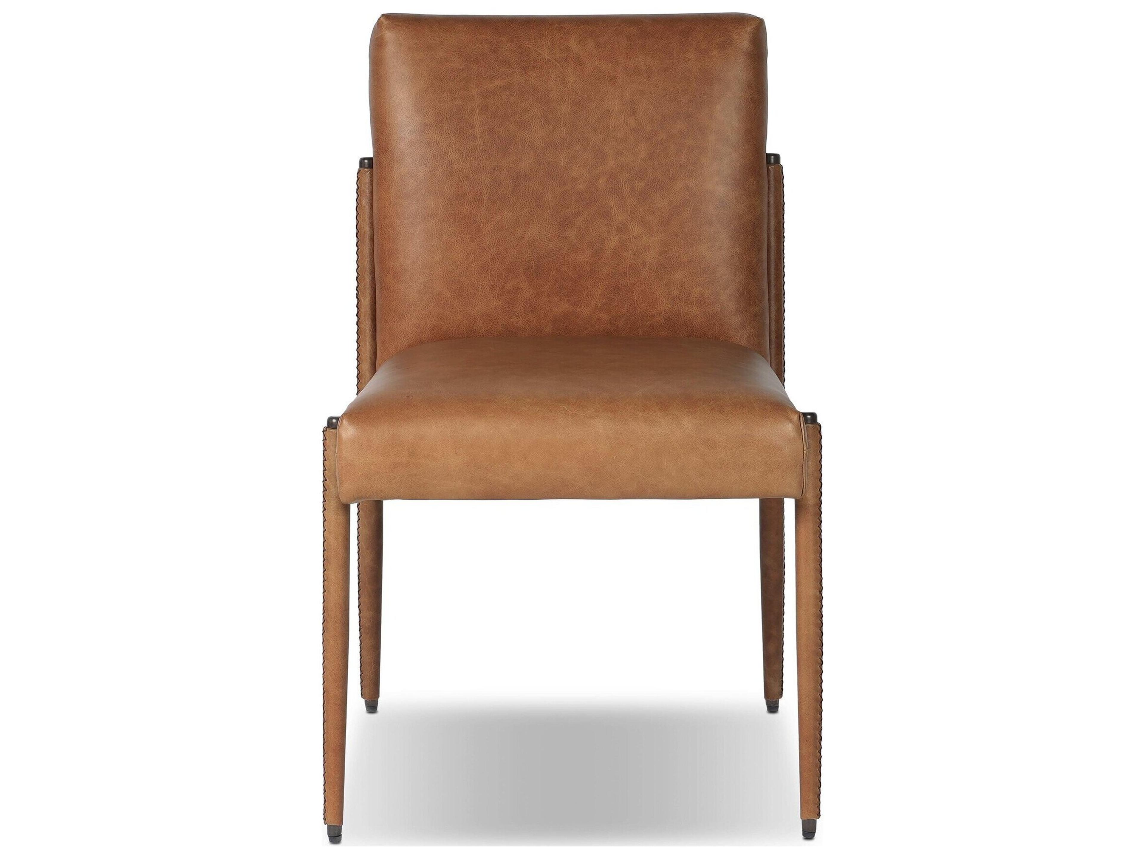 Four Hands Houghton Brown Leather Armless Dining Chair