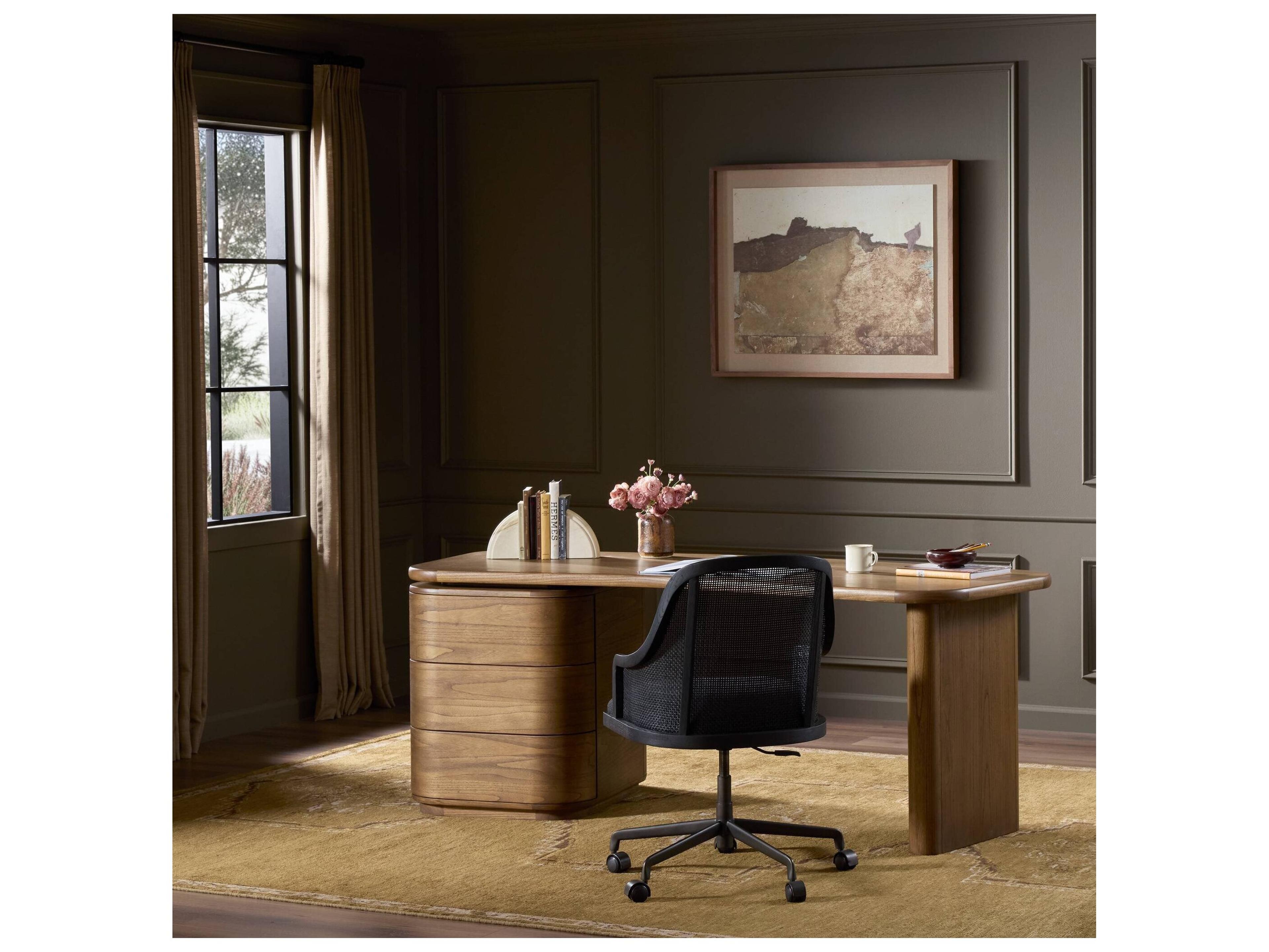 Four Hands Hamilton Amber Sungkai Veneer Brown Wood Executive Desk