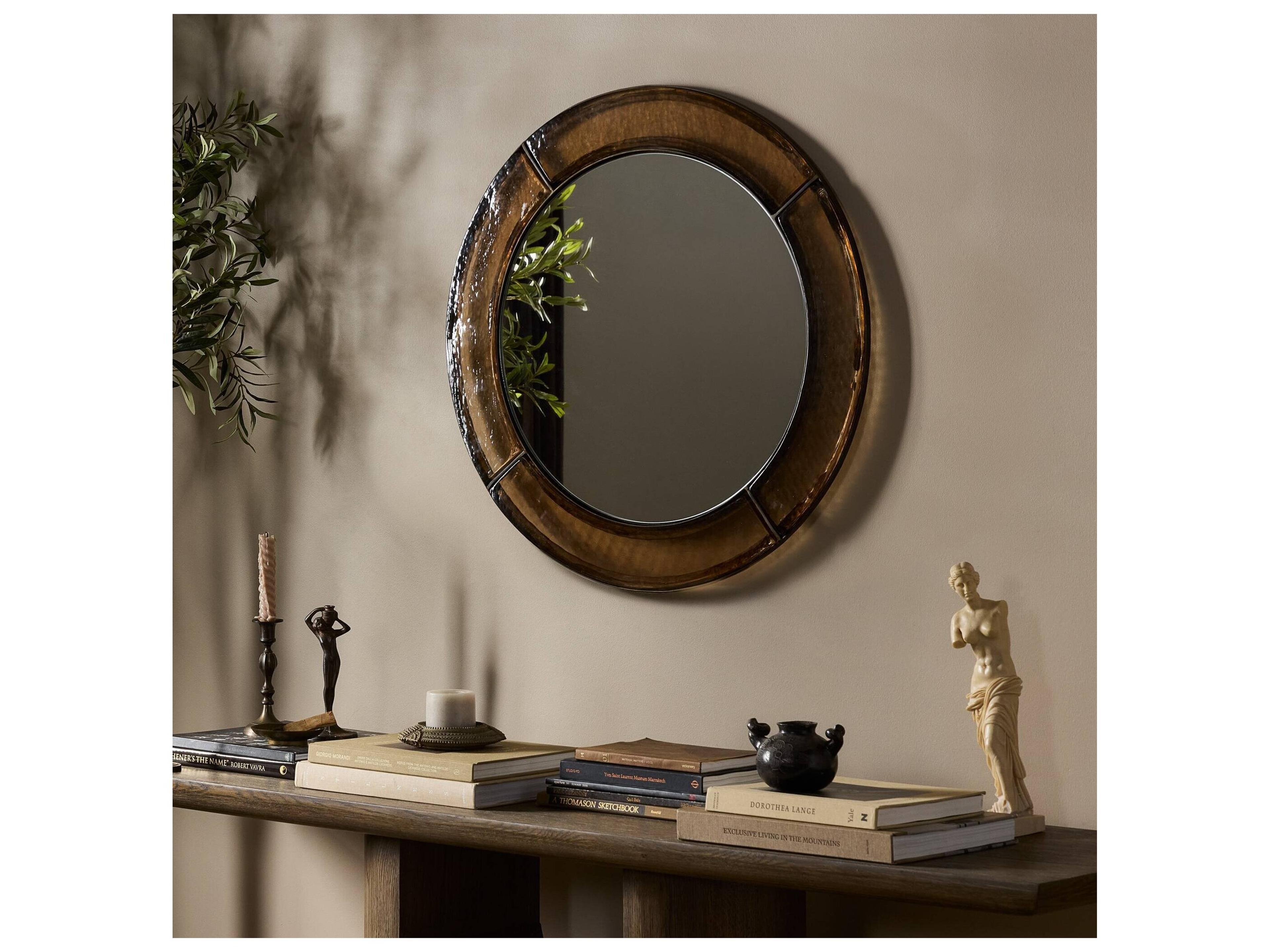 Luxecor Globetrotter Smoked Brown Cast Glass Wall Mirror Round