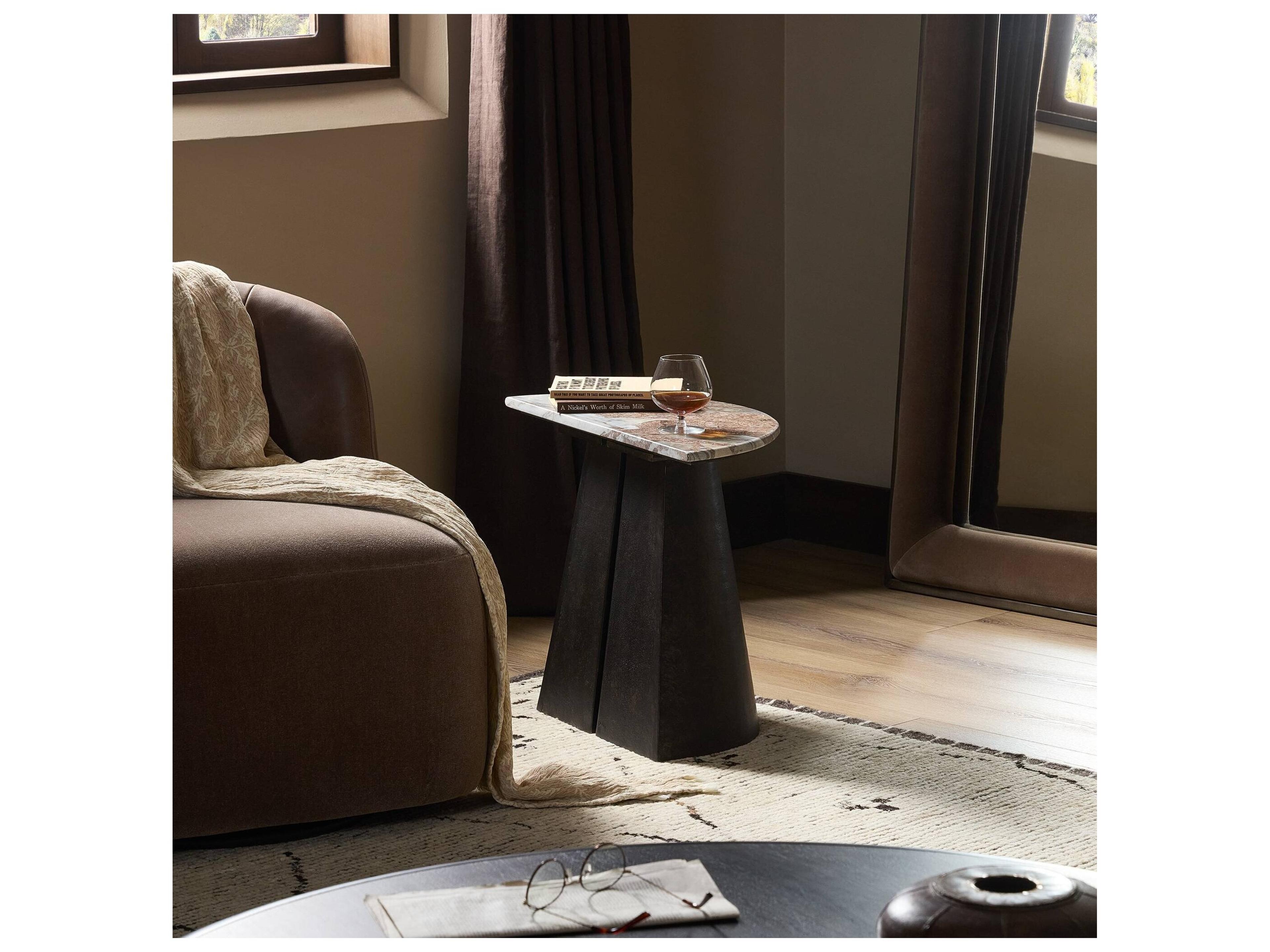 Four Hands Marlow Demilune Marble End Table