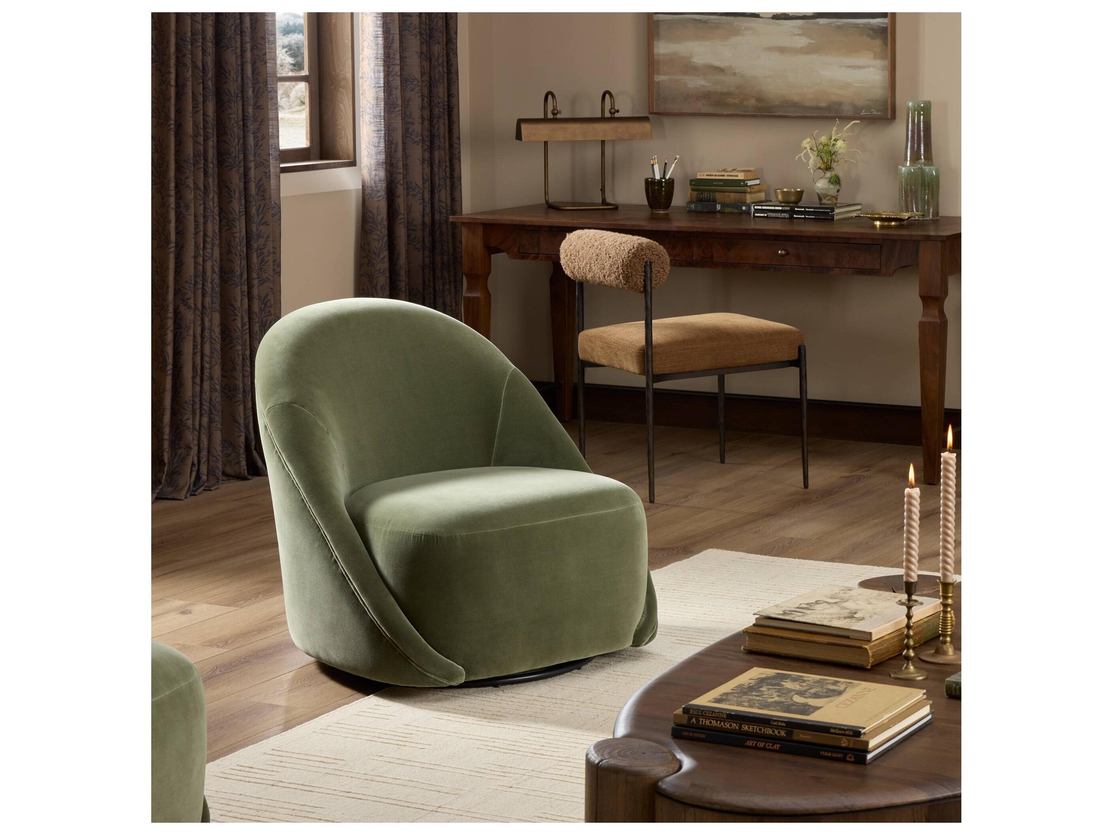 Four Hands Grayson Swivel Green Accent Chair