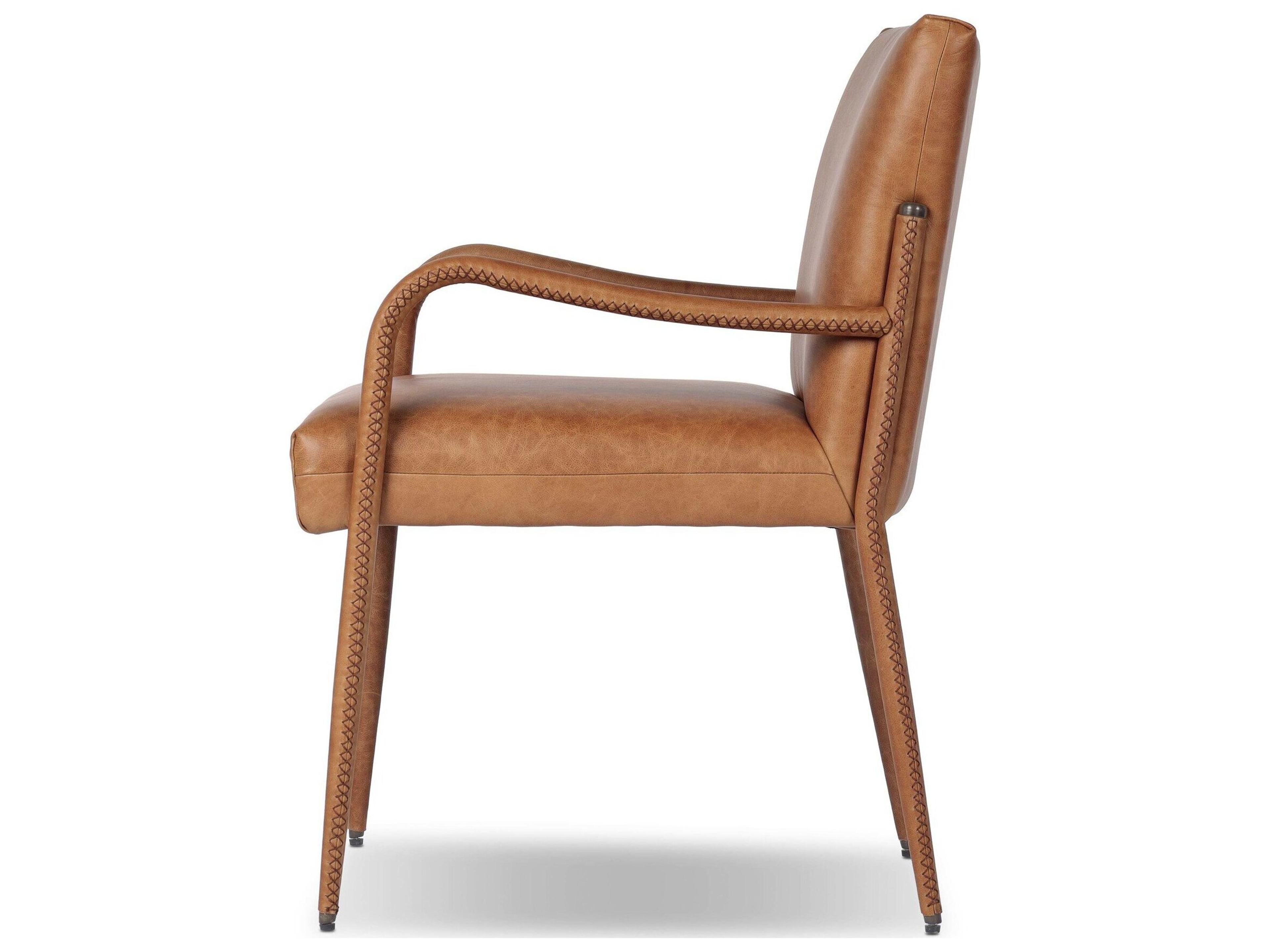 Four Hands Houghton Brown Leather Arm Dining Chair