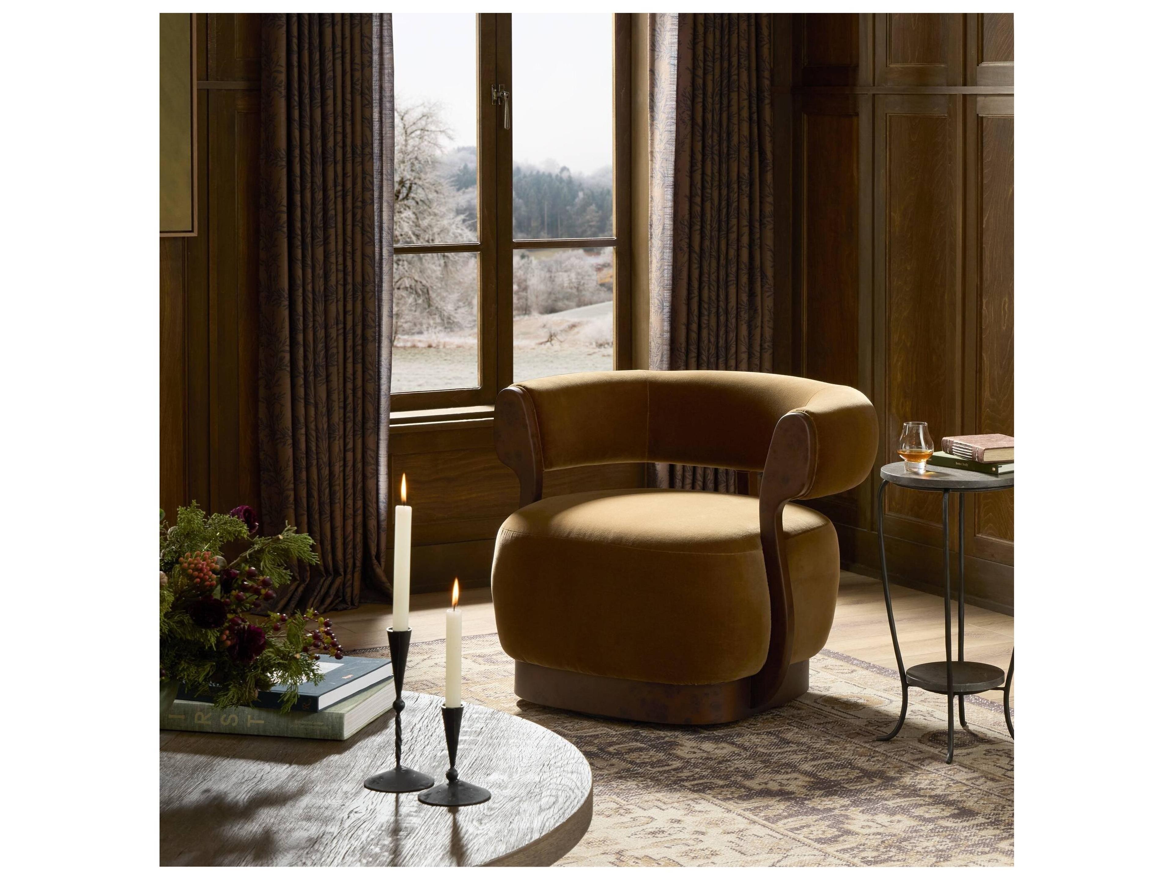 Four Hands Grayson Swivel Brown Velvet Accent Chair